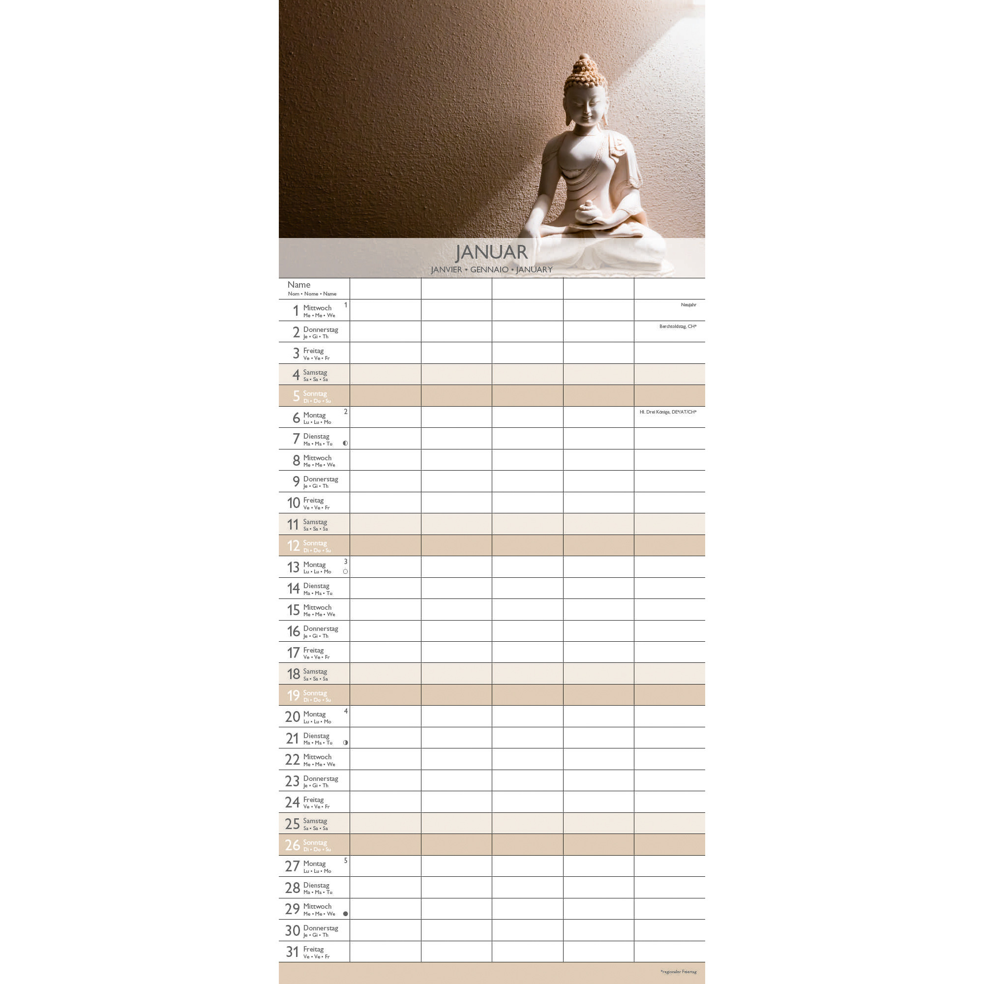 ALPHA EDITION Planific. familial Zen 2025 104141 1M/1P ML 5 colonnes 19.5x45cm