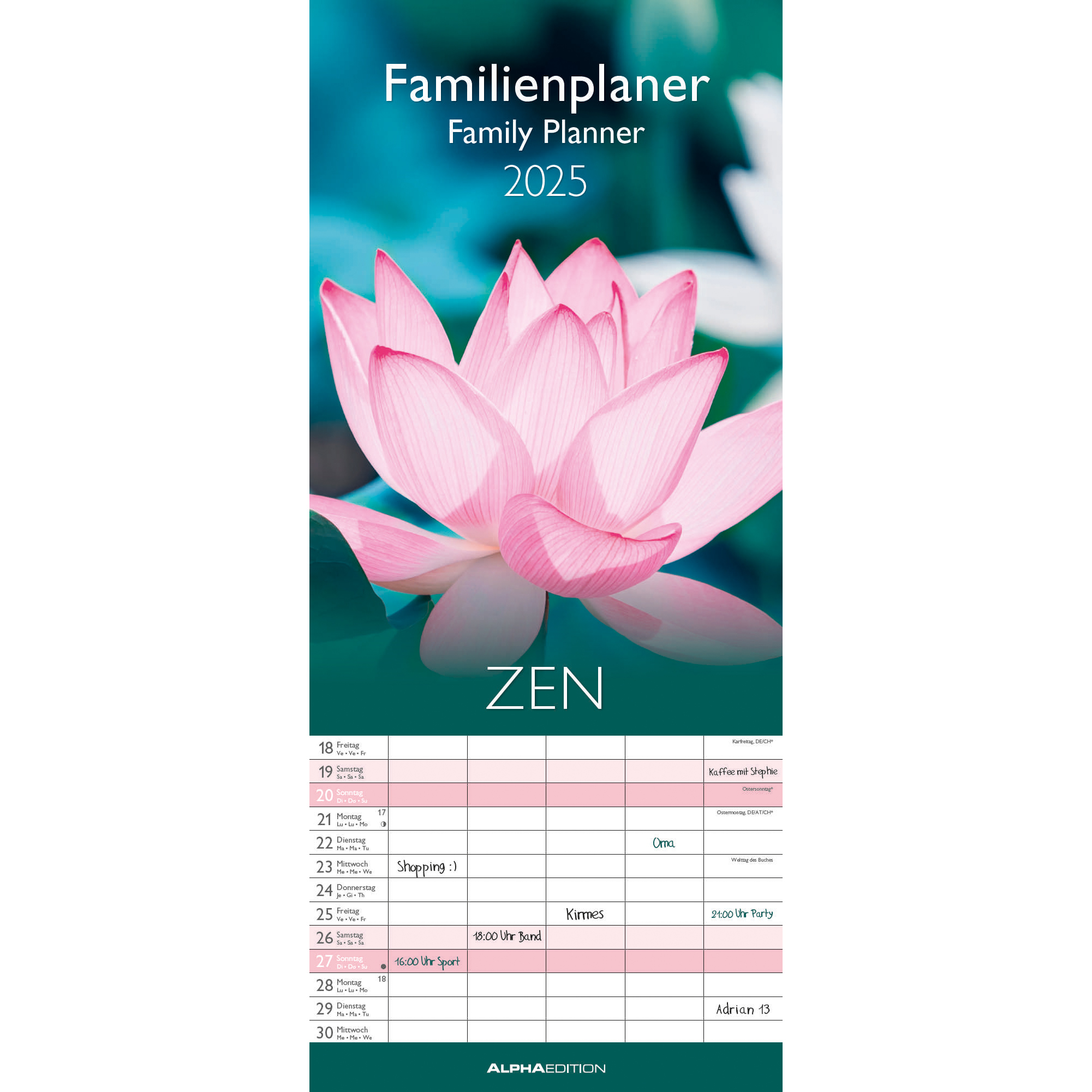 ALPHA EDITION Planific. familial Zen 2025 104141 1M/1P ML 5 colonnes 19.5x45cm
