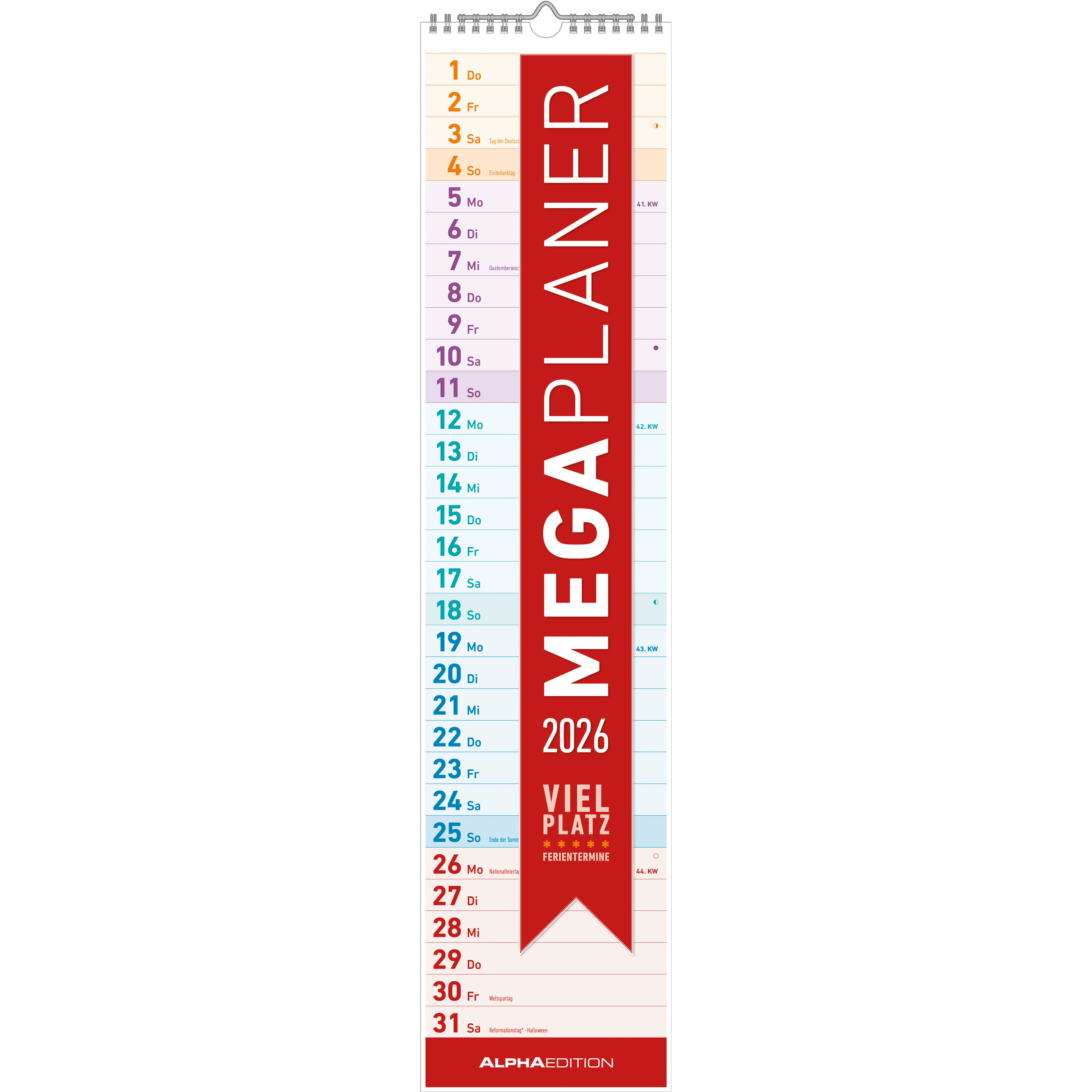 photo ALPHA EDITION Megaplaner 2026 160590 1M/1P AL 1 colonne 14.5x70cm