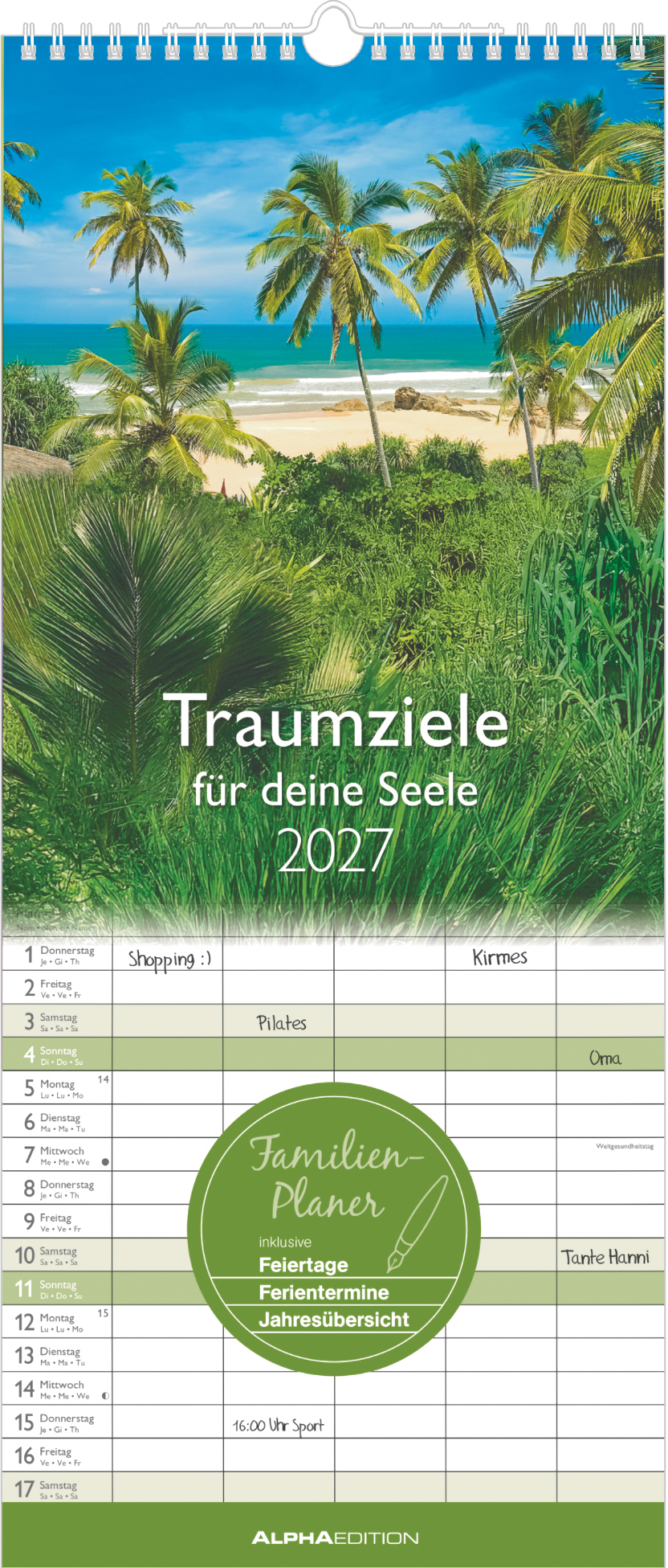 photo ALPHA EDITION Calendrier familial 2027 161074 Destinations de rêve 19.5x45cm