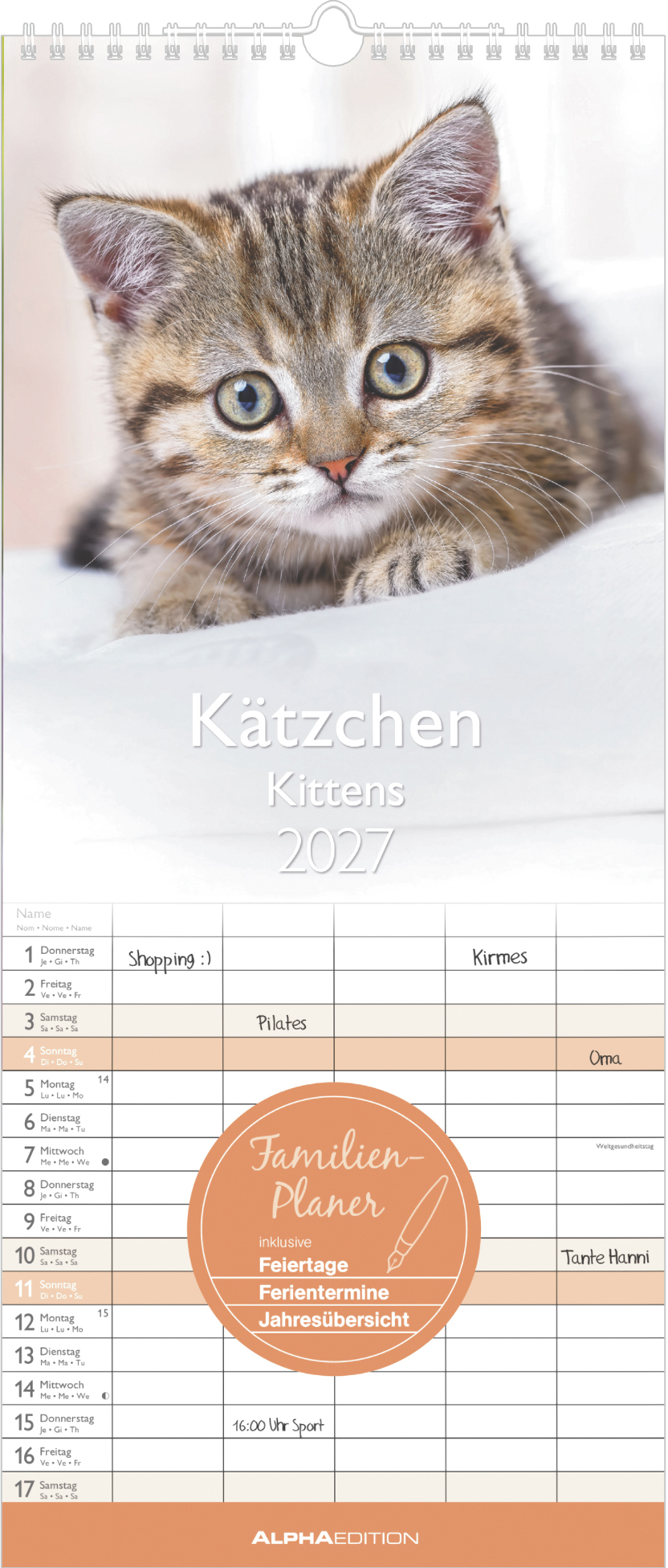 photo ALPHA EDITION Calendrier familial 2027 161075 Chatons 19.5x45cm