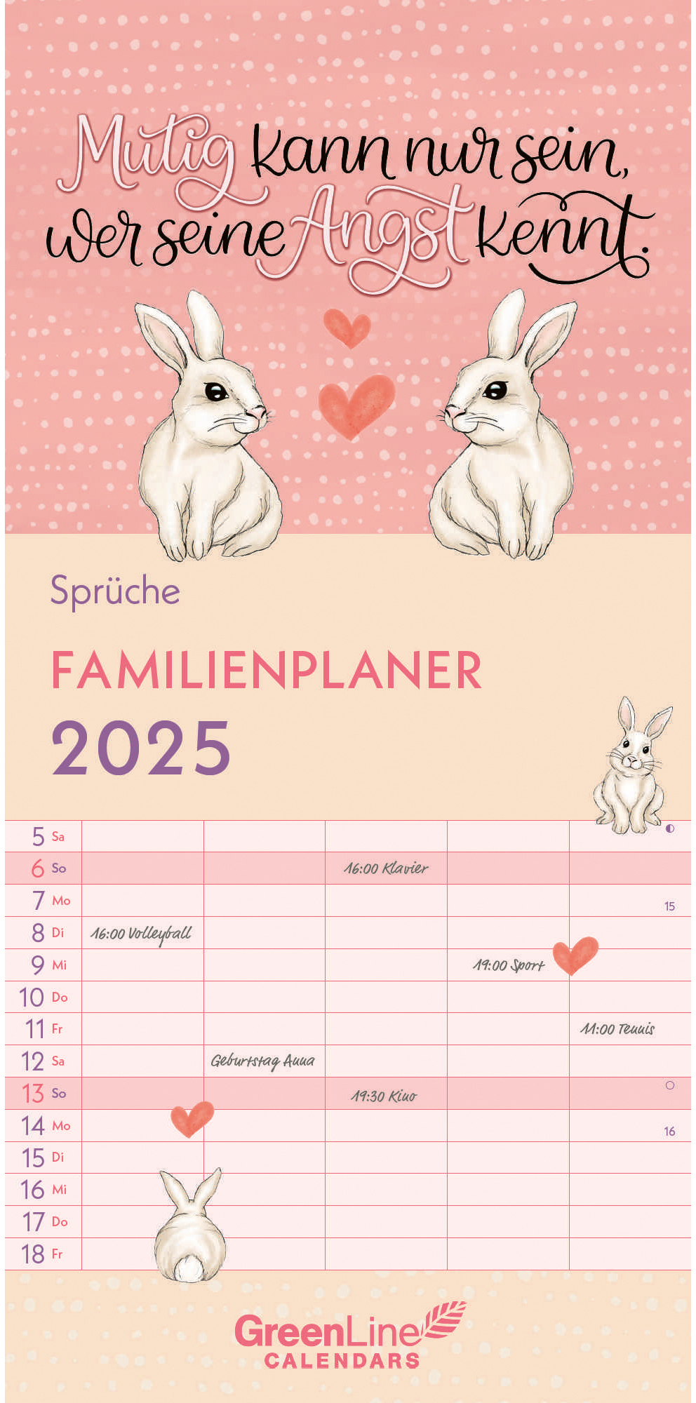 ALPHA EDITION Familienplaner Sprüche 2025 308170 1M/1S 5 Spalten ML 22x45cm