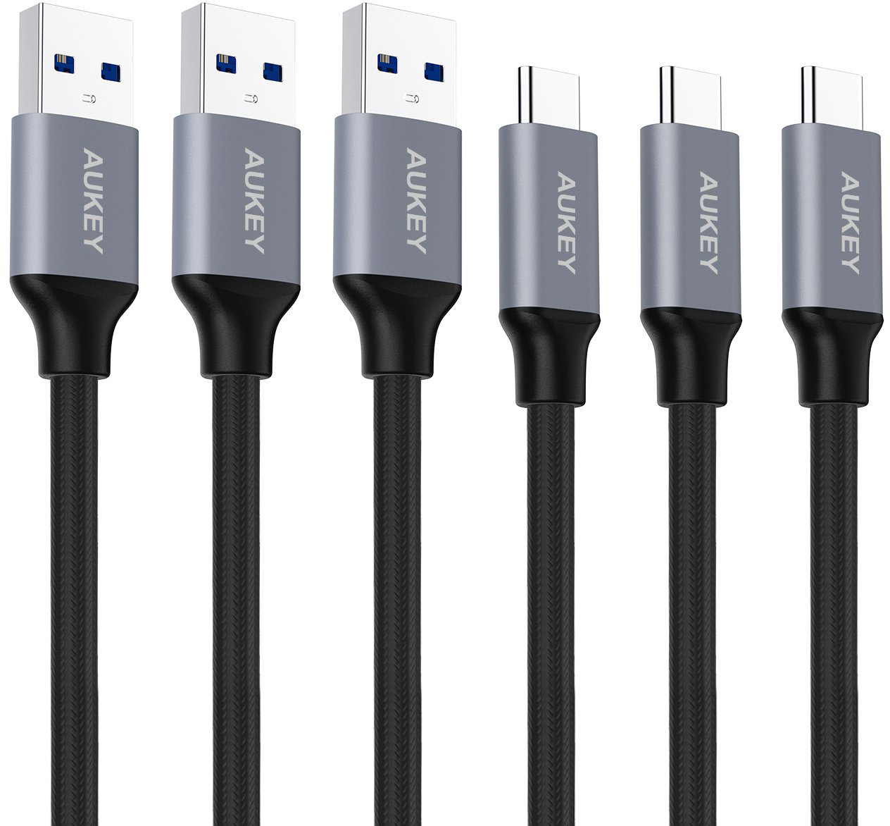 AUKEY ImpulseCable USB-A-to-C bl. CB-CMD1 3 Pack 1.0 m Nylon Alu