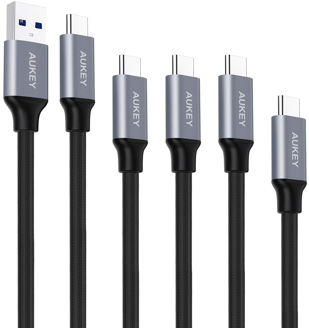 AUKEY ImpulseCable USB-A-to-C bl. CB-CMD2 5Pack 1x2M,3x1M,1x0.3M alu