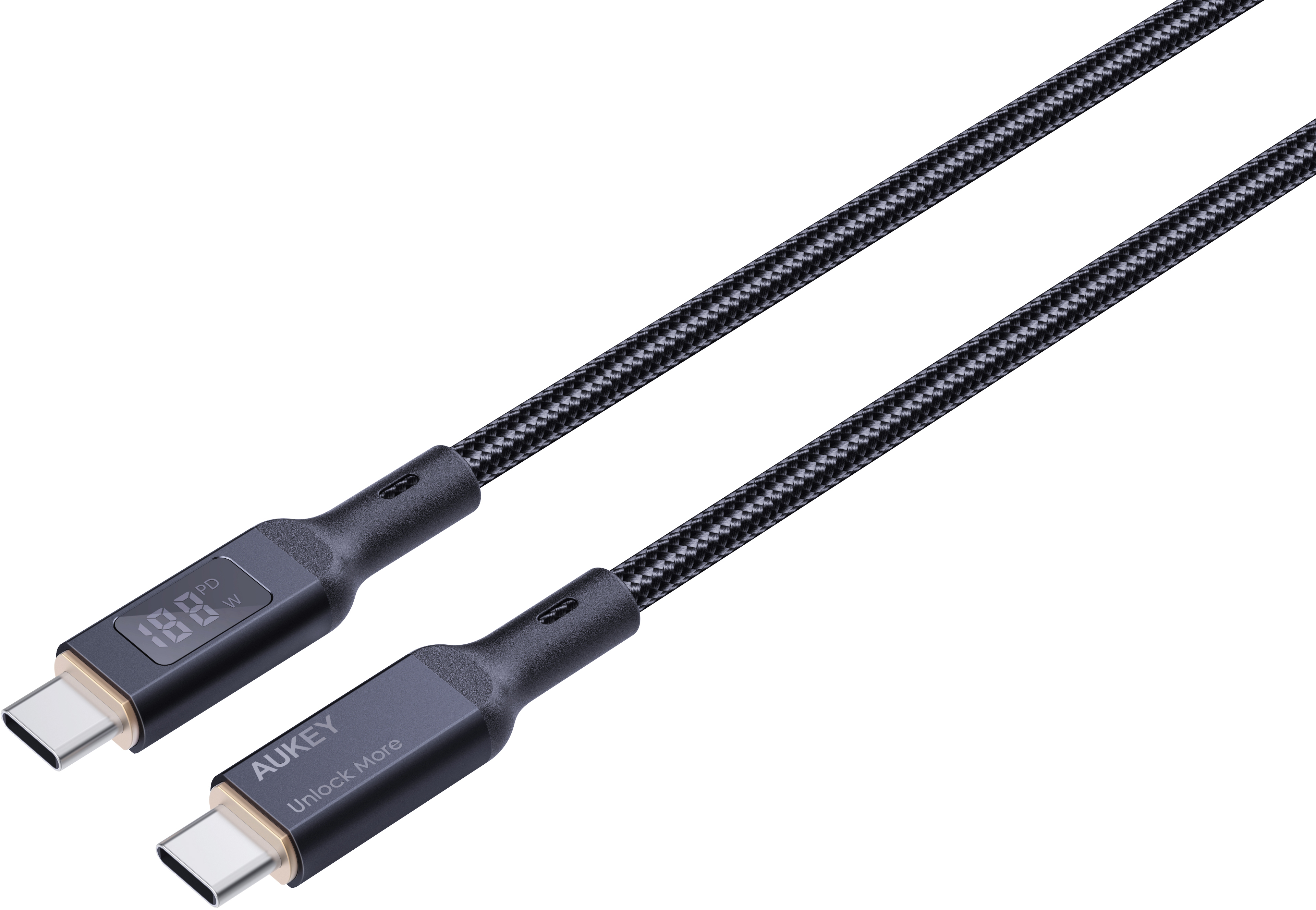 AUKEY Cable USB-C-to-C,LCD Display CB-MCC102 1.8m,Nylon Braided, 100W,Bl. 1.8m,Nylon Braided, 100W,B