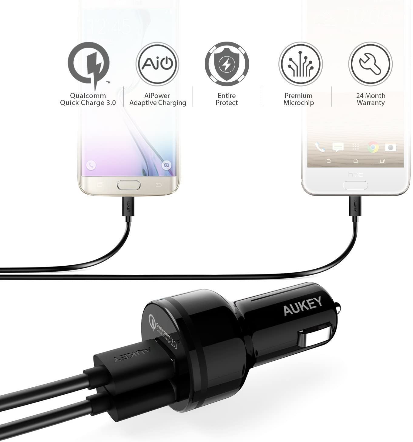 AUKEY Expedition CarCharger36W bl. CC-T8 2-Port,USB-type A, PD, QC3