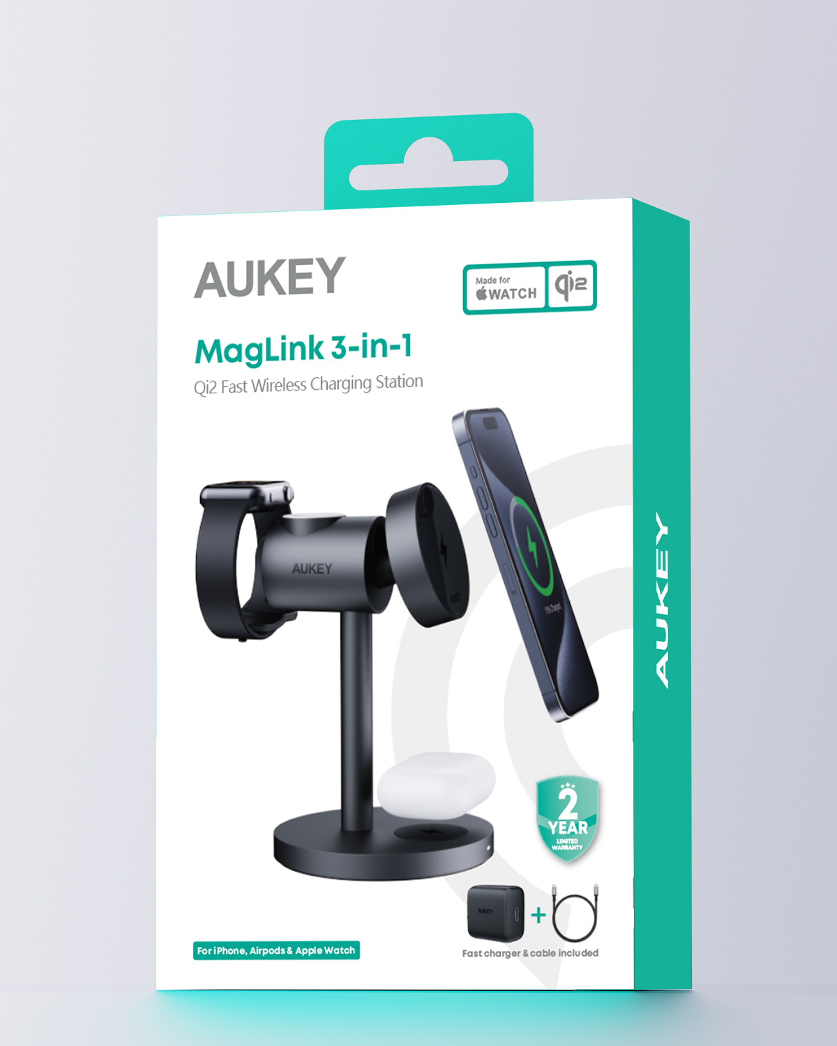 AUKEY MagFusion 3-IN-1 Fastcharger LC-MC311 Wireless Charger 15W, Black