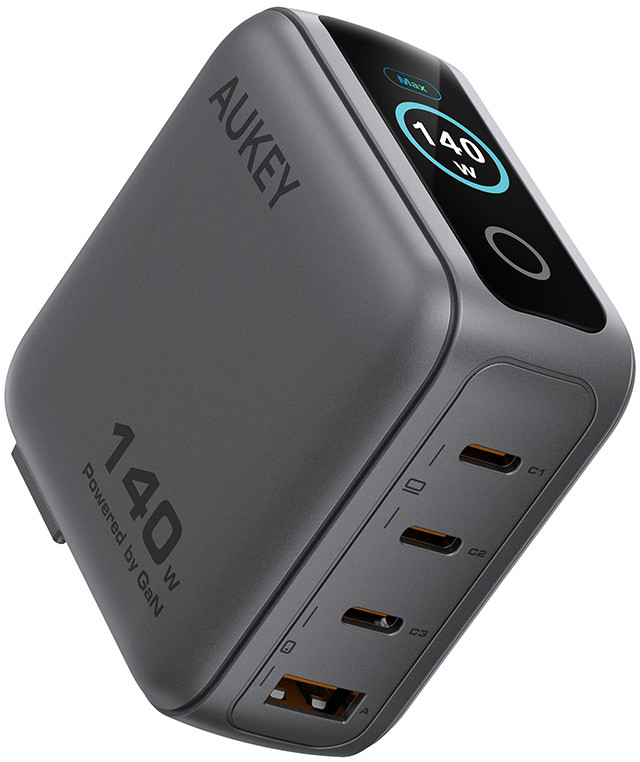 photo AUKEY Travel Wallcharger 140W PA-B10U Display, 3xUSB-C, 1x USB-A,