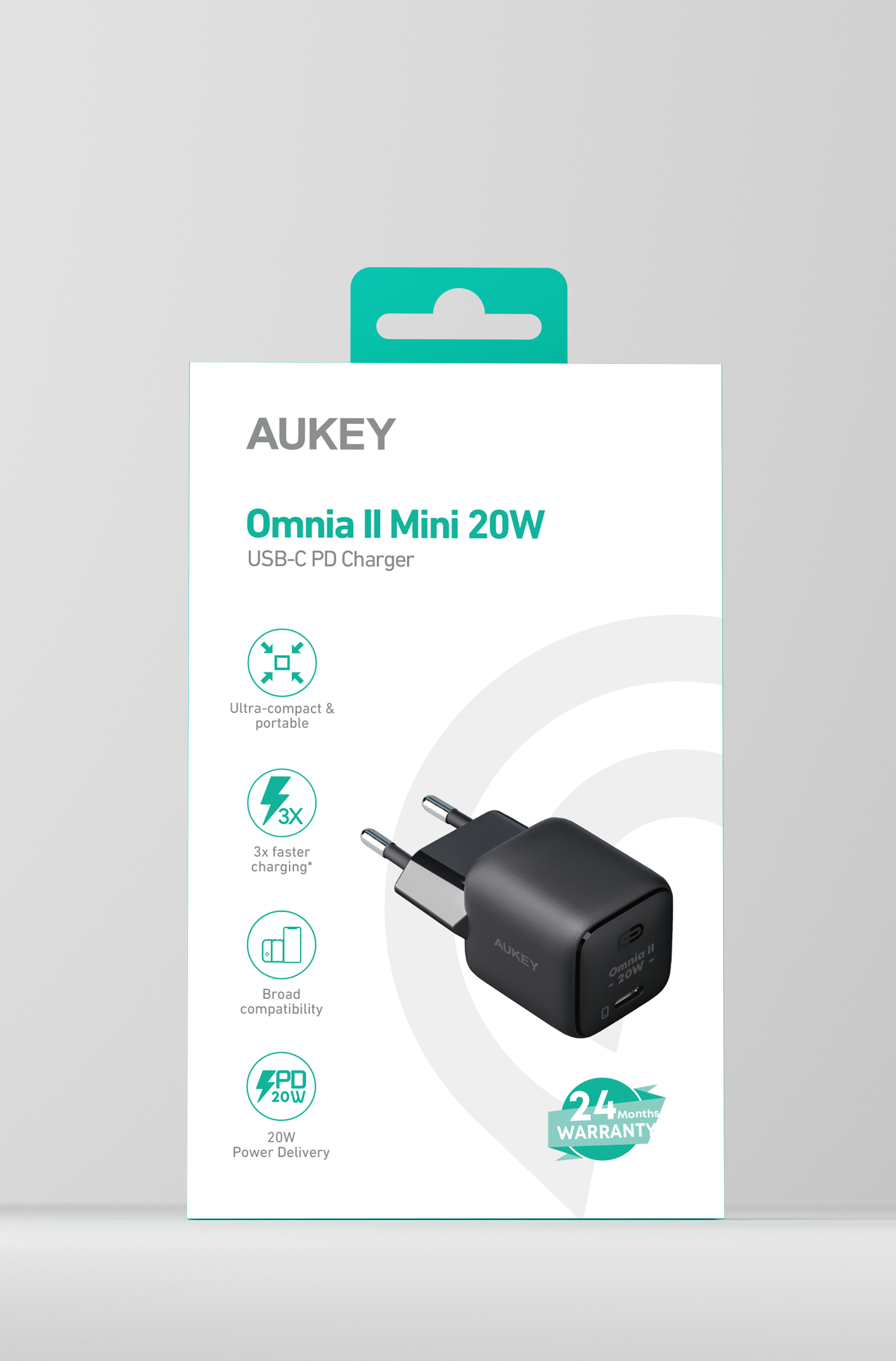 AUKEY Minima 20W GaN USB-C PA-B1T BK Wall Charger, Black