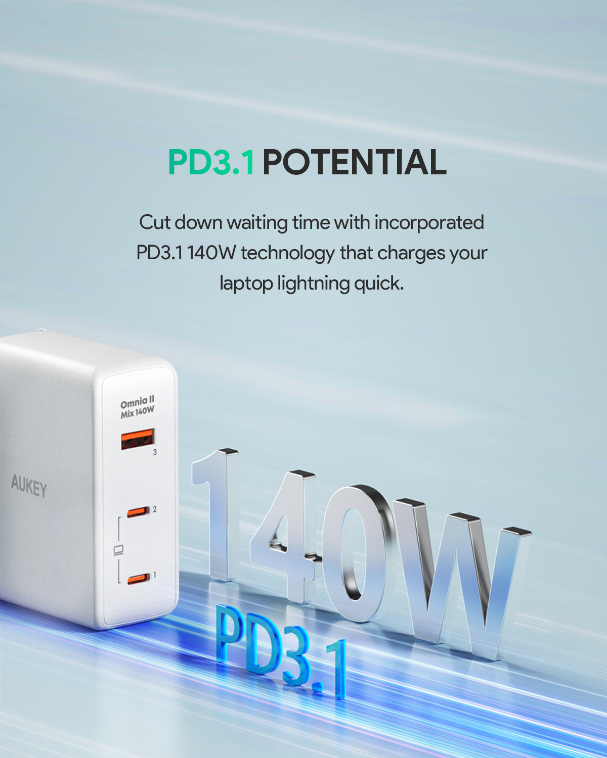 AUKEY OmniaMix II 140W GaN PD PA-B7O WH 3-Port, Wall charger White