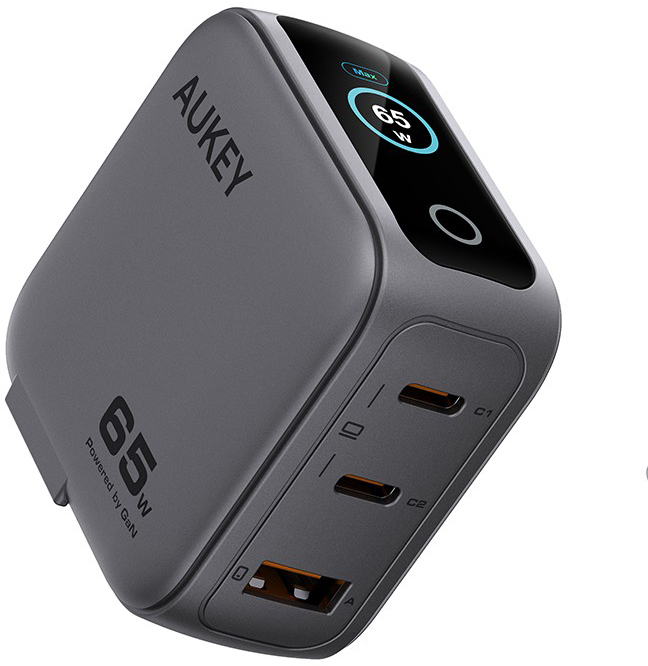 photo AUKEY Travel Wallcharger 65W PA-B8U Display, 2xUSB-C, 1x USB-A,