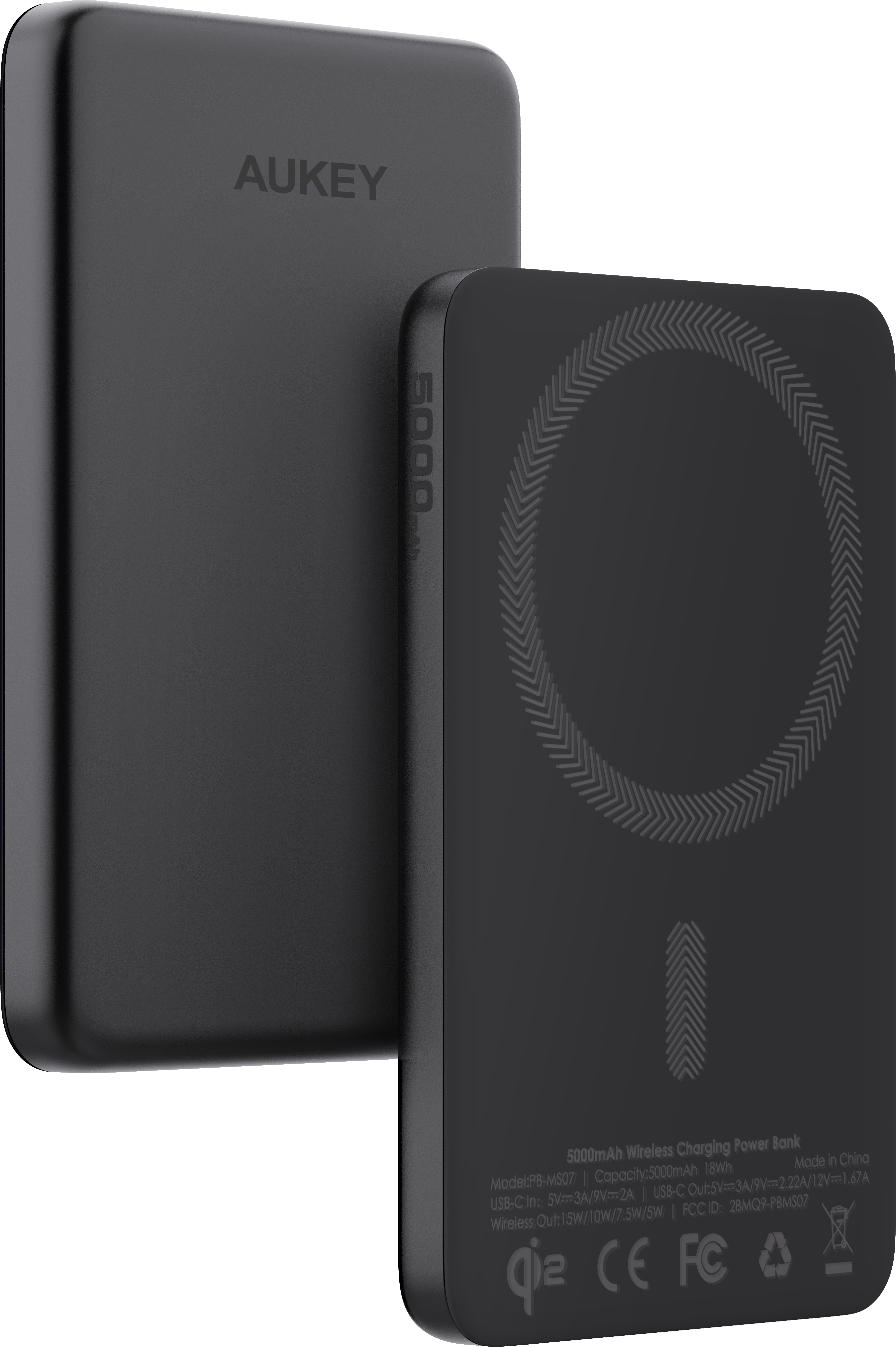 photo AUKEY MagFusion Slim 5000mAh PB-MS07 BG Powerbank Qi2 Wireless,Black