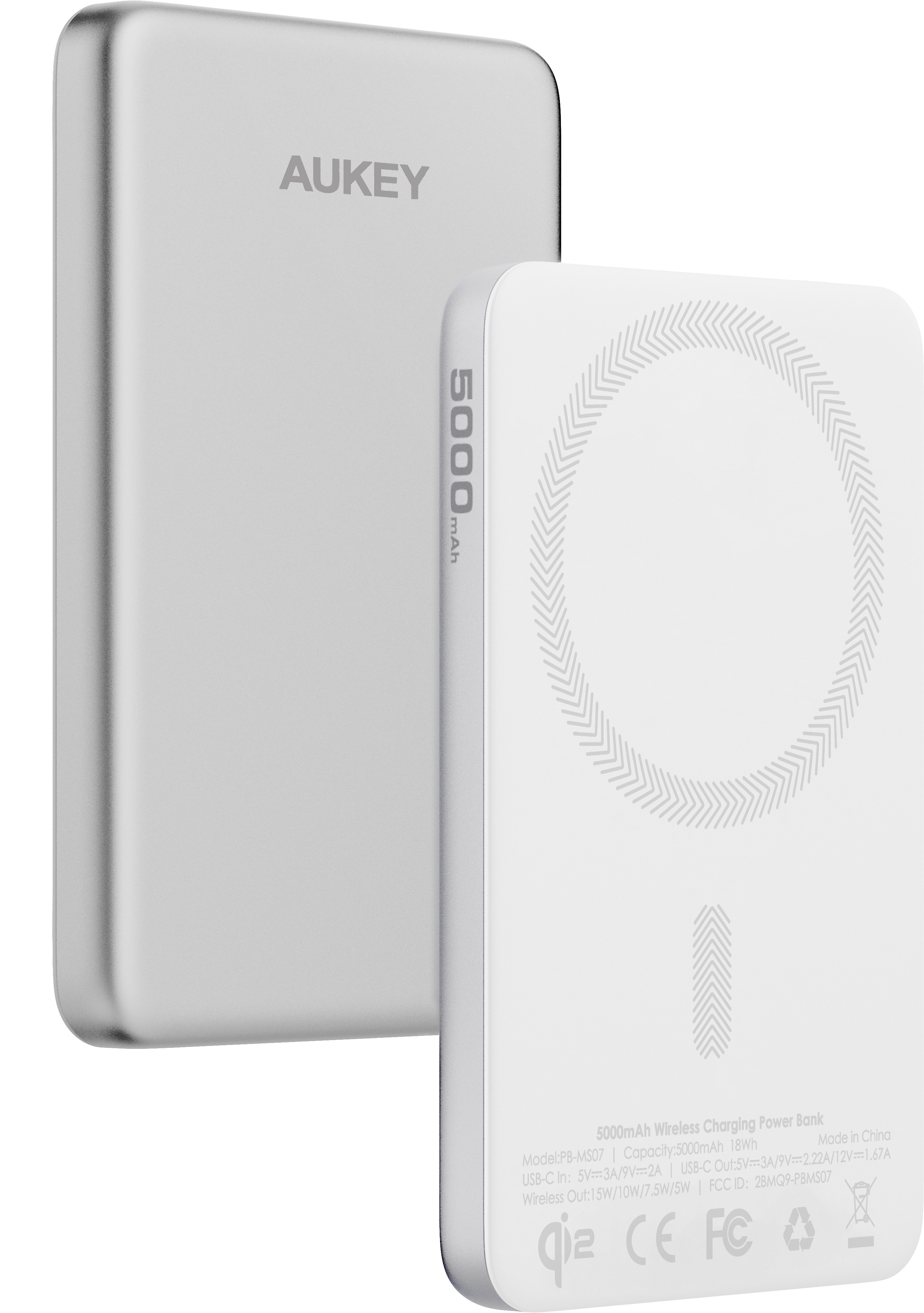 photo AUKEY MagFusion Slim 5000mAh PB-MS07 SW Powerbank Qi2 Wireless,White