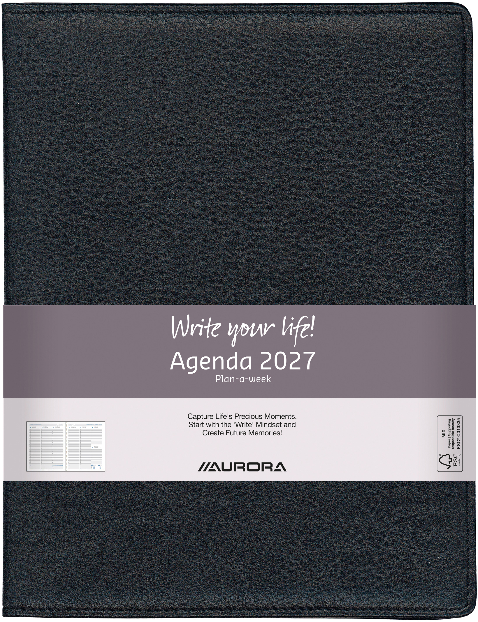 photo AURORA Agenda Finesse PAW Perl 2027 2718P 1S/2P noir ML 21x27cm
