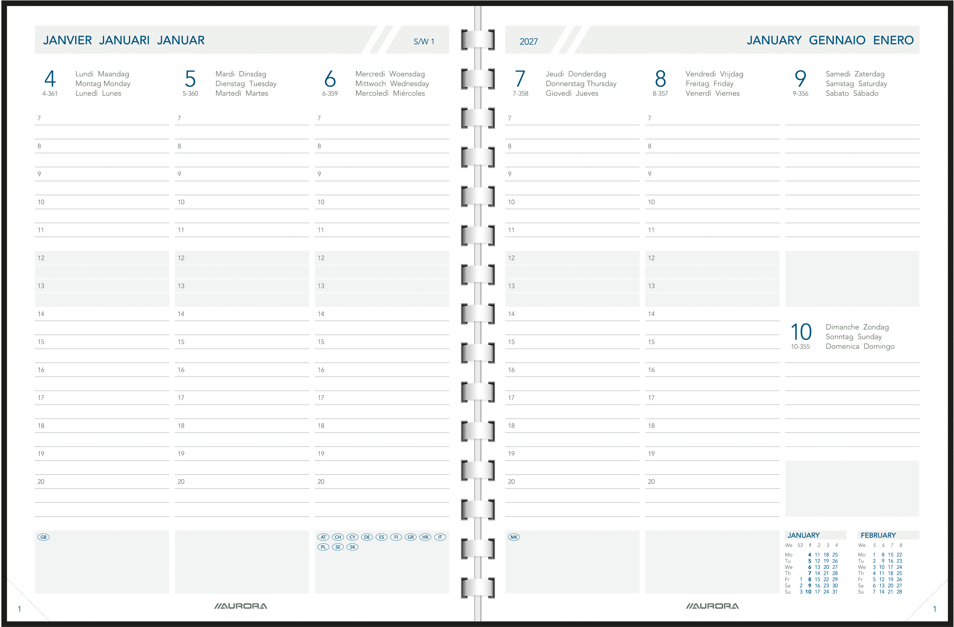 photo AURORA Agenda Business Perl 2027 2900P 1S/2P recharge ML 17.5x22cm