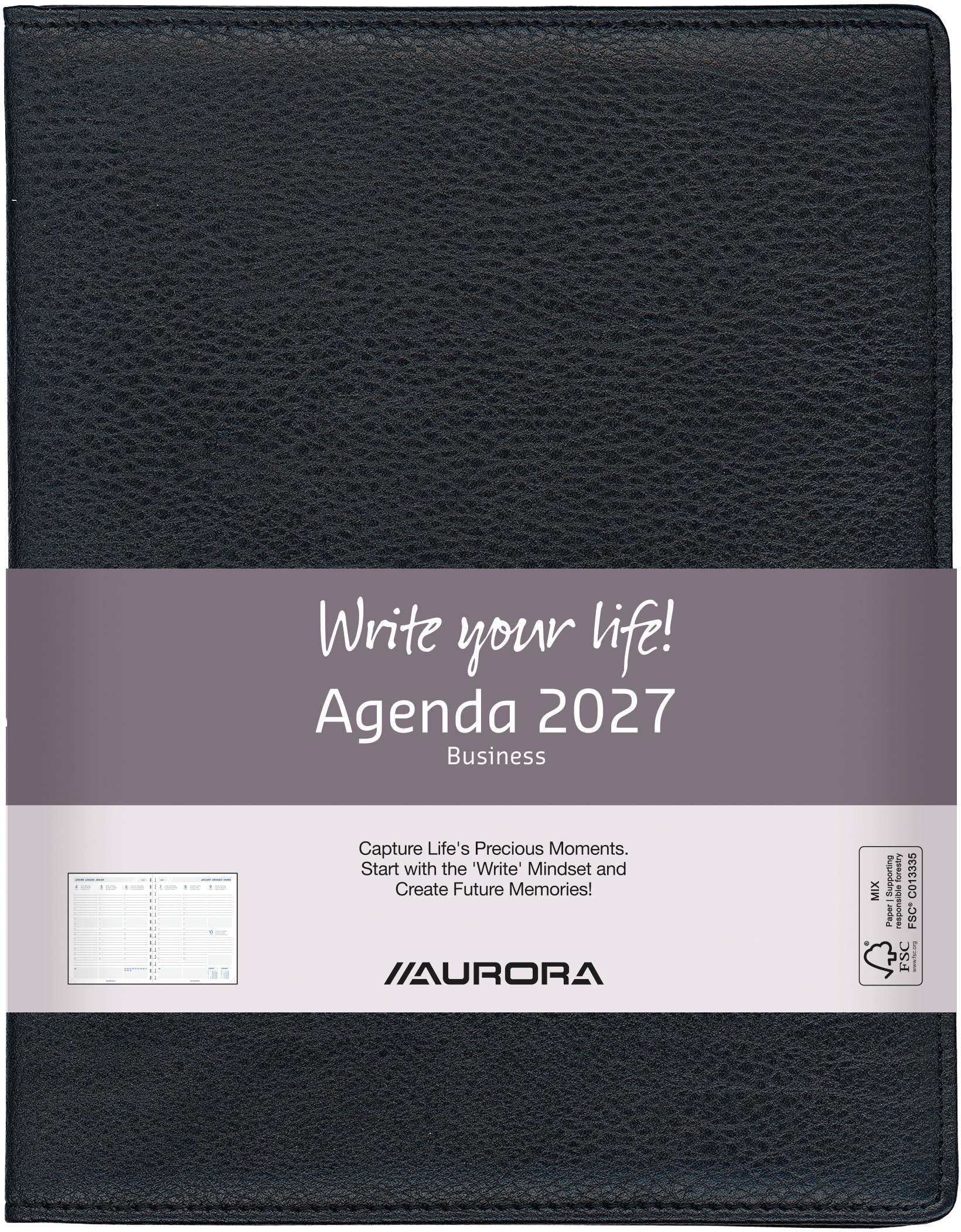 photo AURORA Agenda Finesse Business 2027 2918P 1S/2P noir ML 17.5x22.5cm