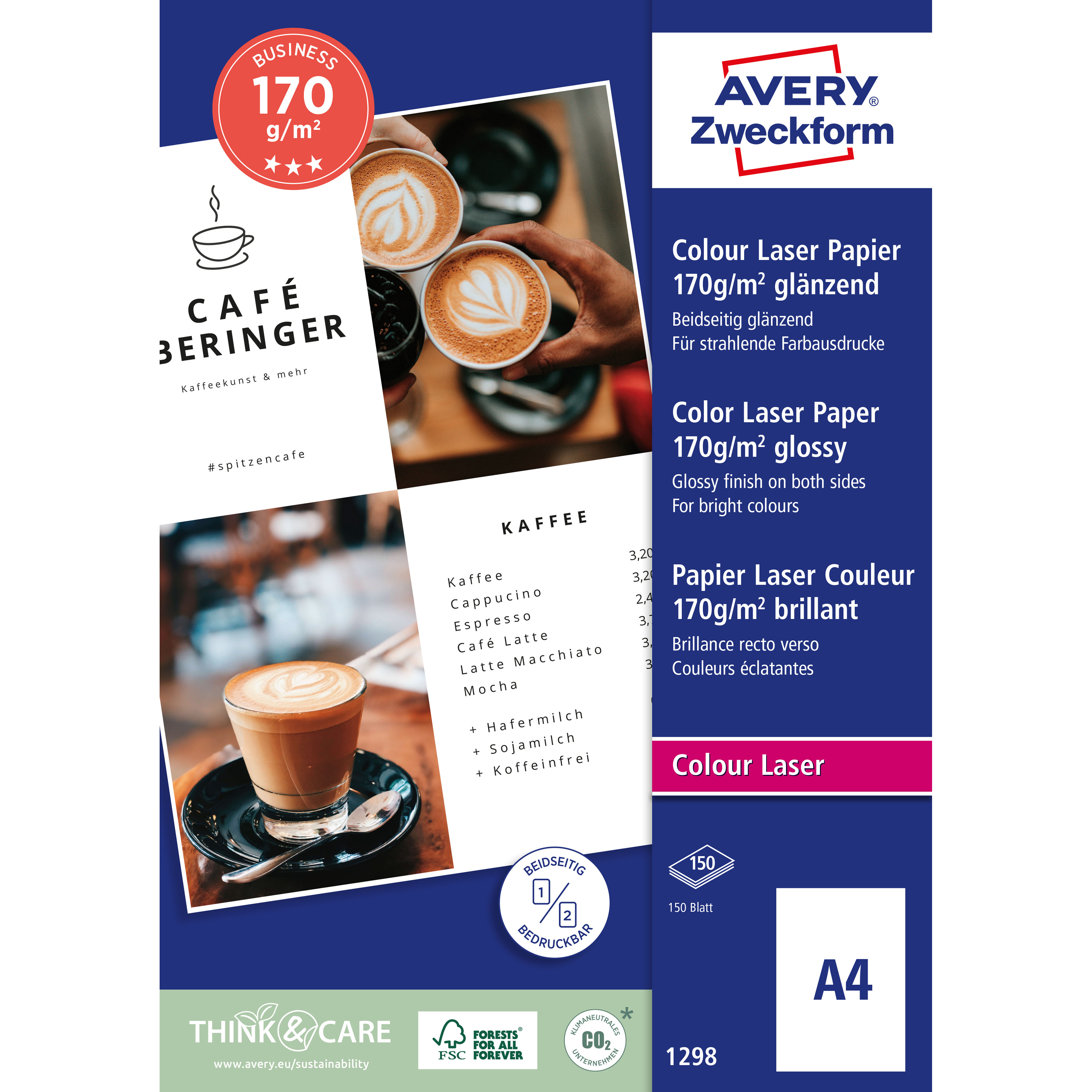photo AVERY ZWECKFORM Laser Photo Paper A4 1298 170g, blanc 150 feuilles