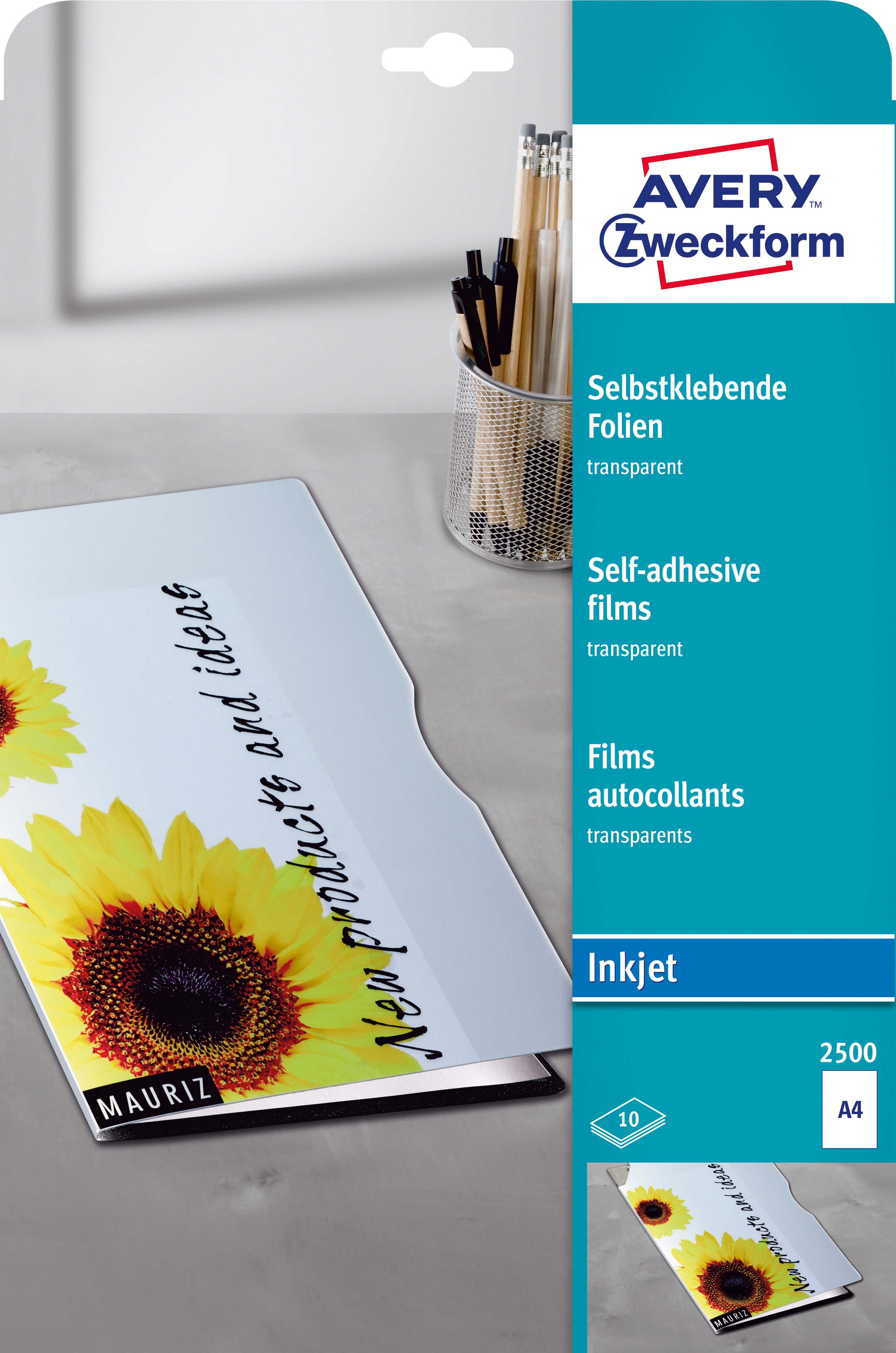 photo AVERY ZWECKFORM Film autocollant A4 2500 0.17mm Inkjet 10 feuilles