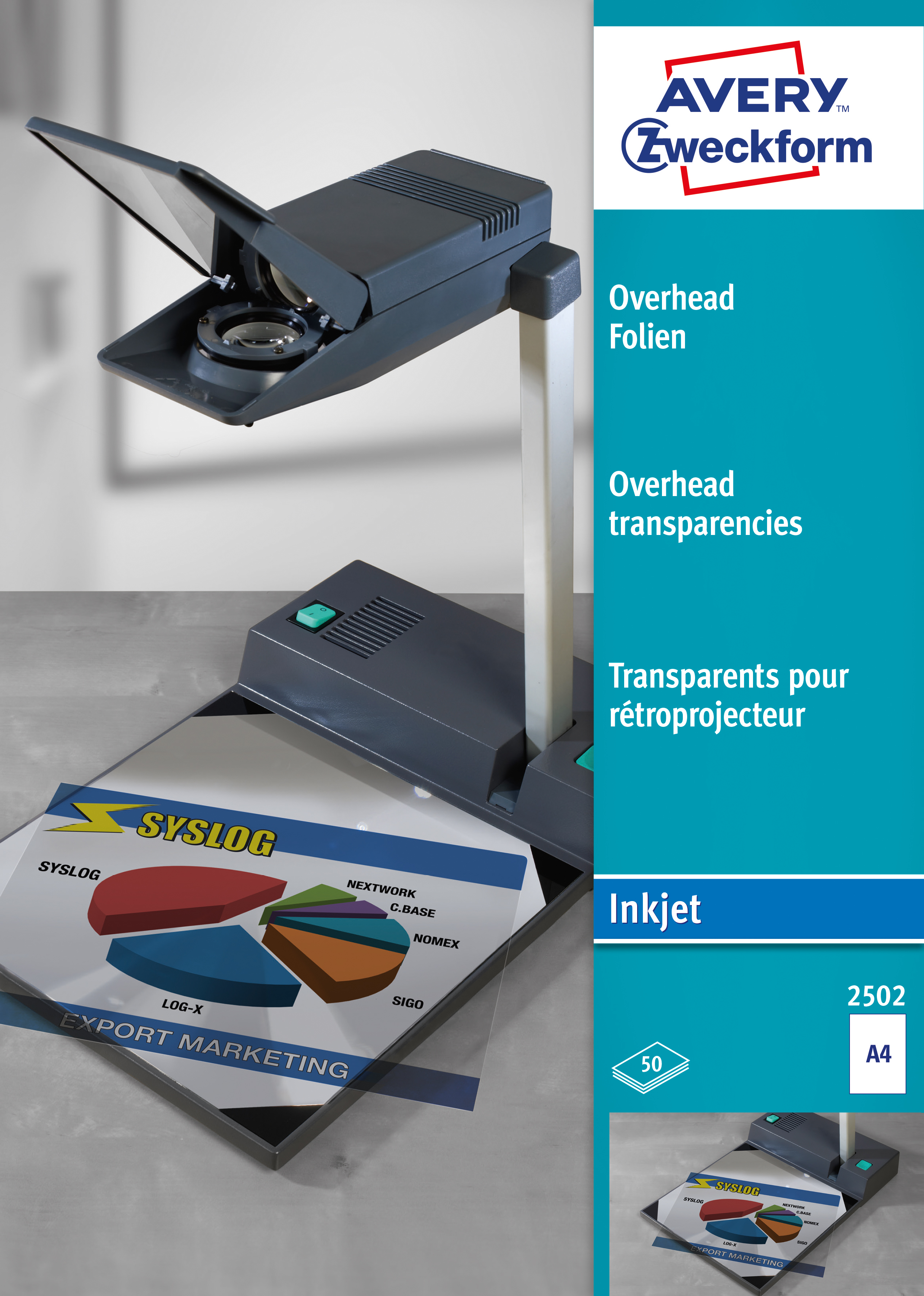 photo AVERY ZWECKFORM Film Overhead A4 2502 0,11mm inkjet 50 feuilles