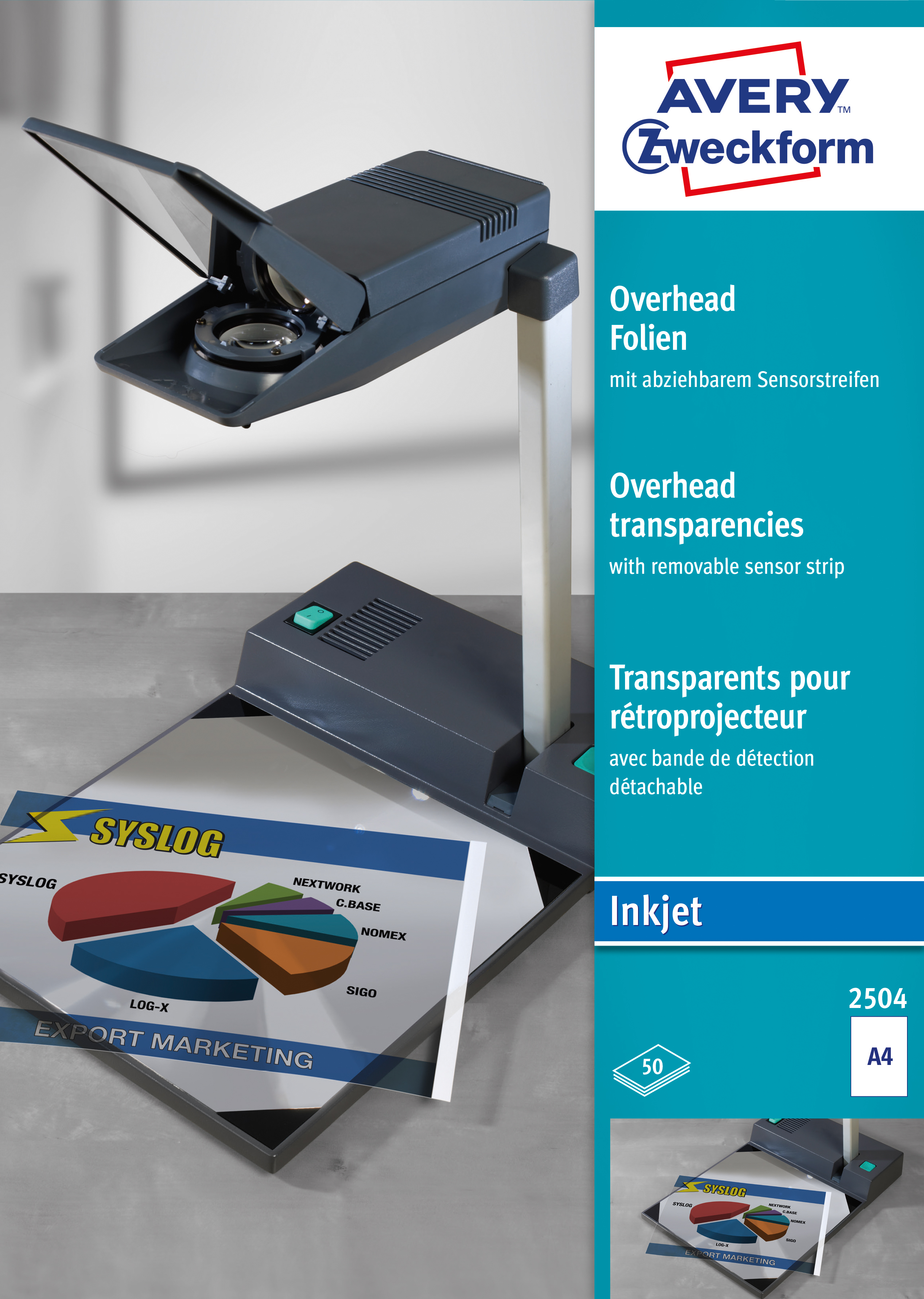 photo AVERY ZWECKFORM Film Overhead A4 2504 0,11mm inkjet 50 feuilles