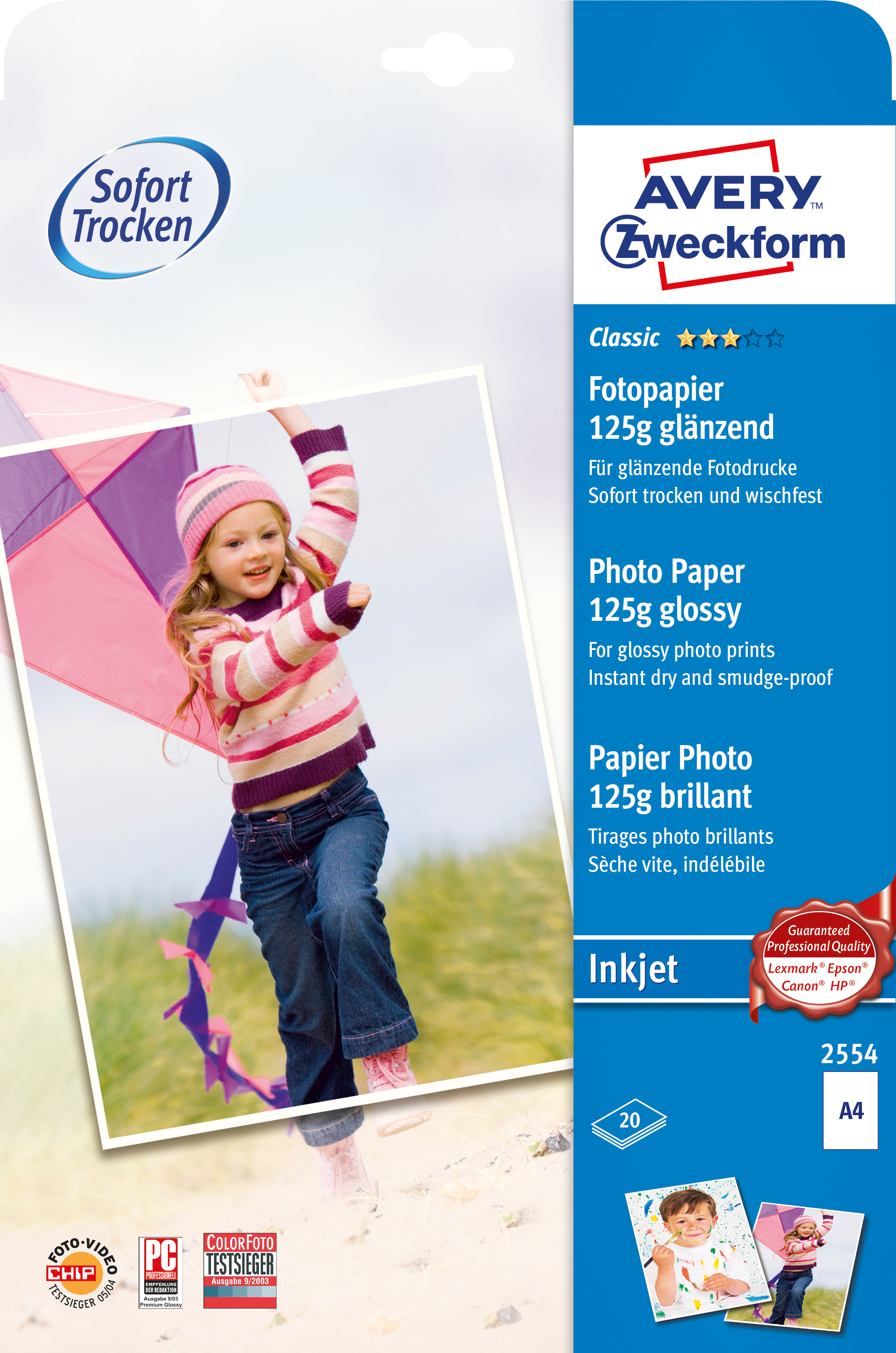 photo AVERY ZWECKFORM InkJet Photo Paper A4 2554 125g,glossy, blanc 20 feuilles