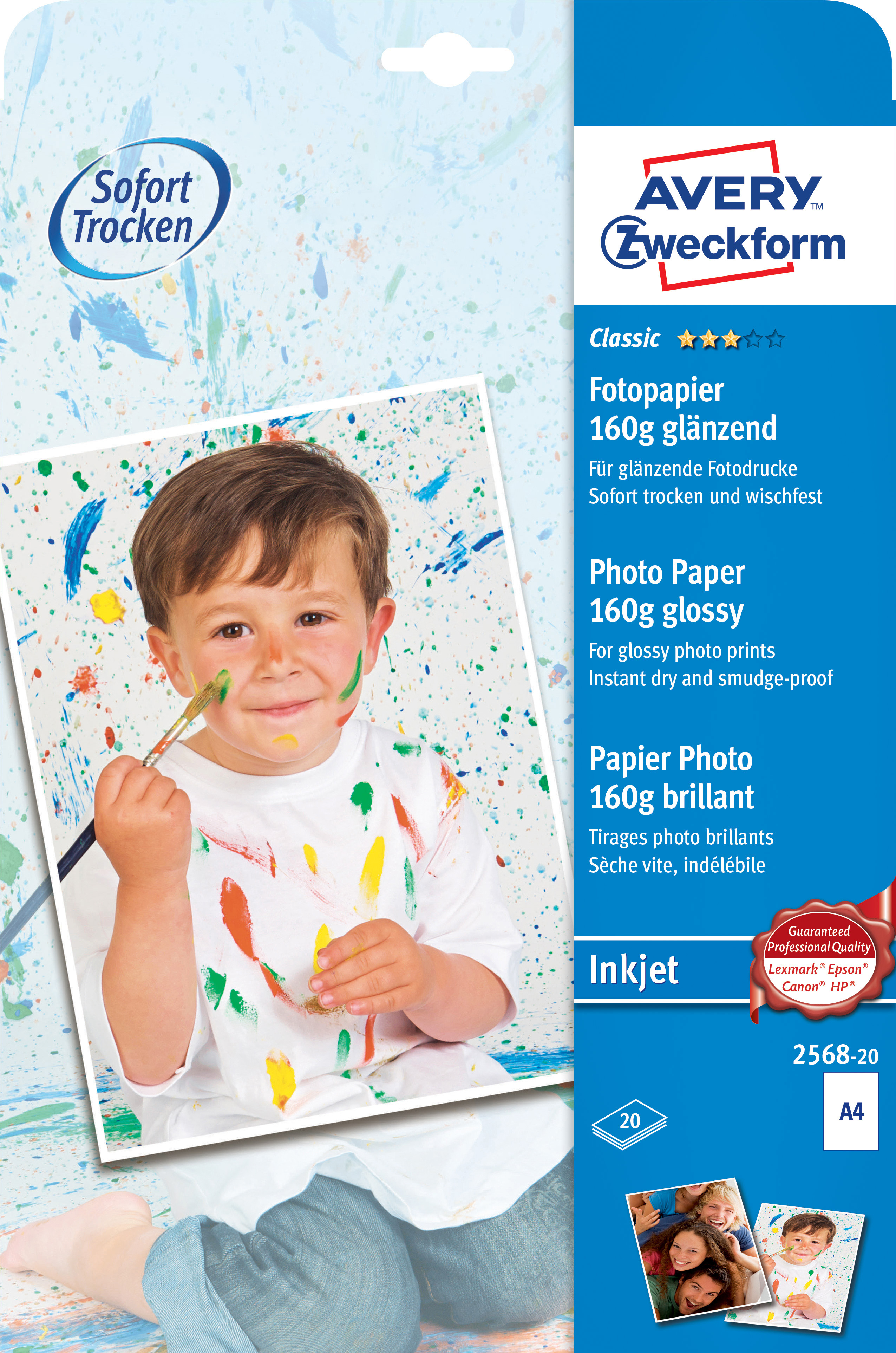 AVERY ZWECKFORM InkJet Photo Paper A4 2568-20 160g,glossy, blanc 20 feuilles