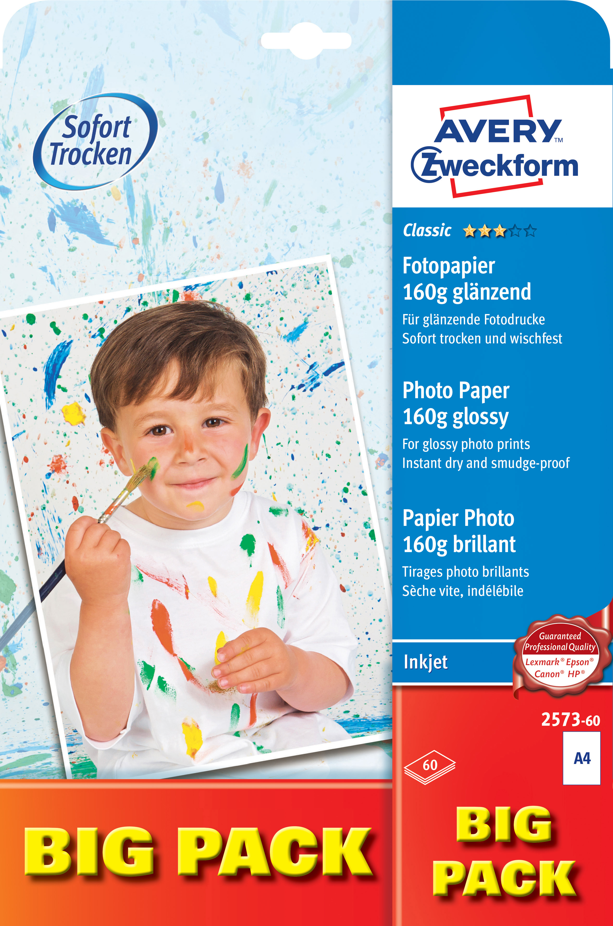 AVERY ZWECKFORM InkJet Photo Paper A4 2573-60 160g,glossy, blanc 60 feuilles