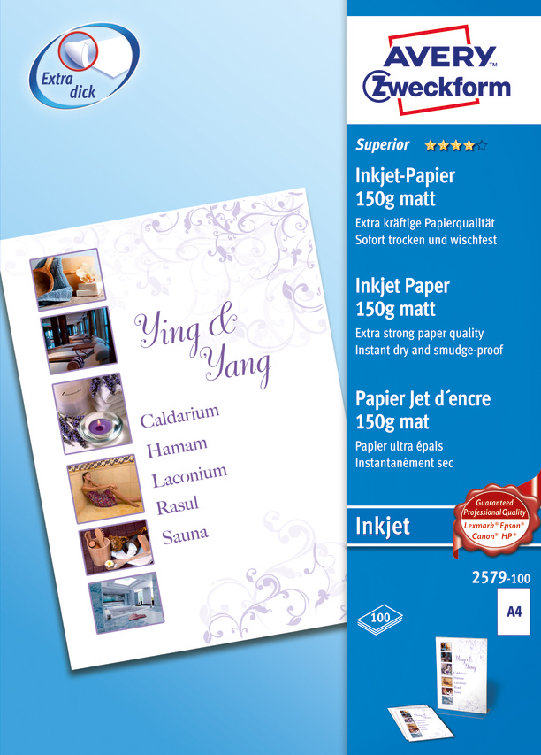 AVERY ZWECKFORM InkJet Paper A4 2579-100 150g, blanc 100 feuilles