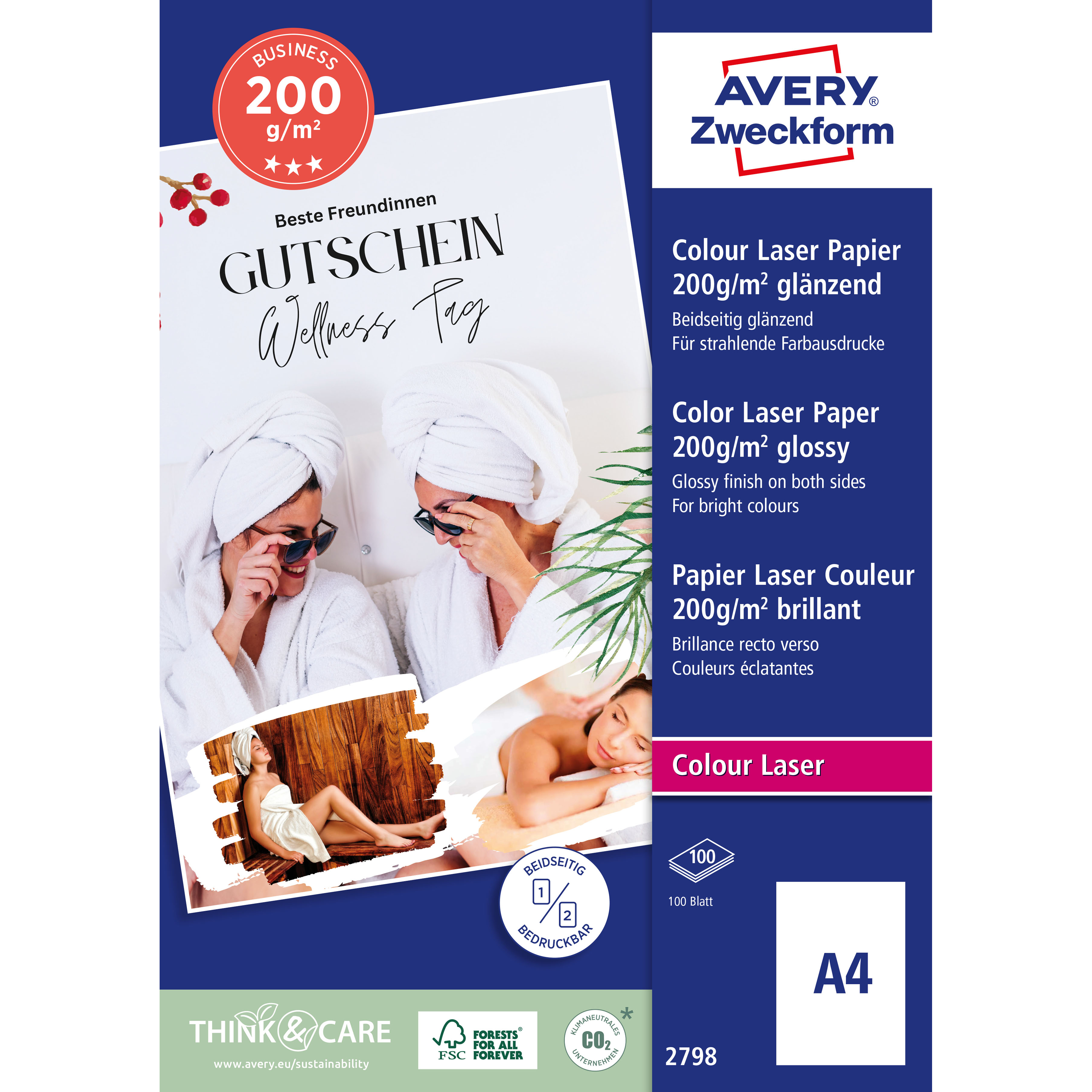 photo AVERY ZWECKFORM Laser Photo Paper A4 2798 200g, blanc 100 feuilles
