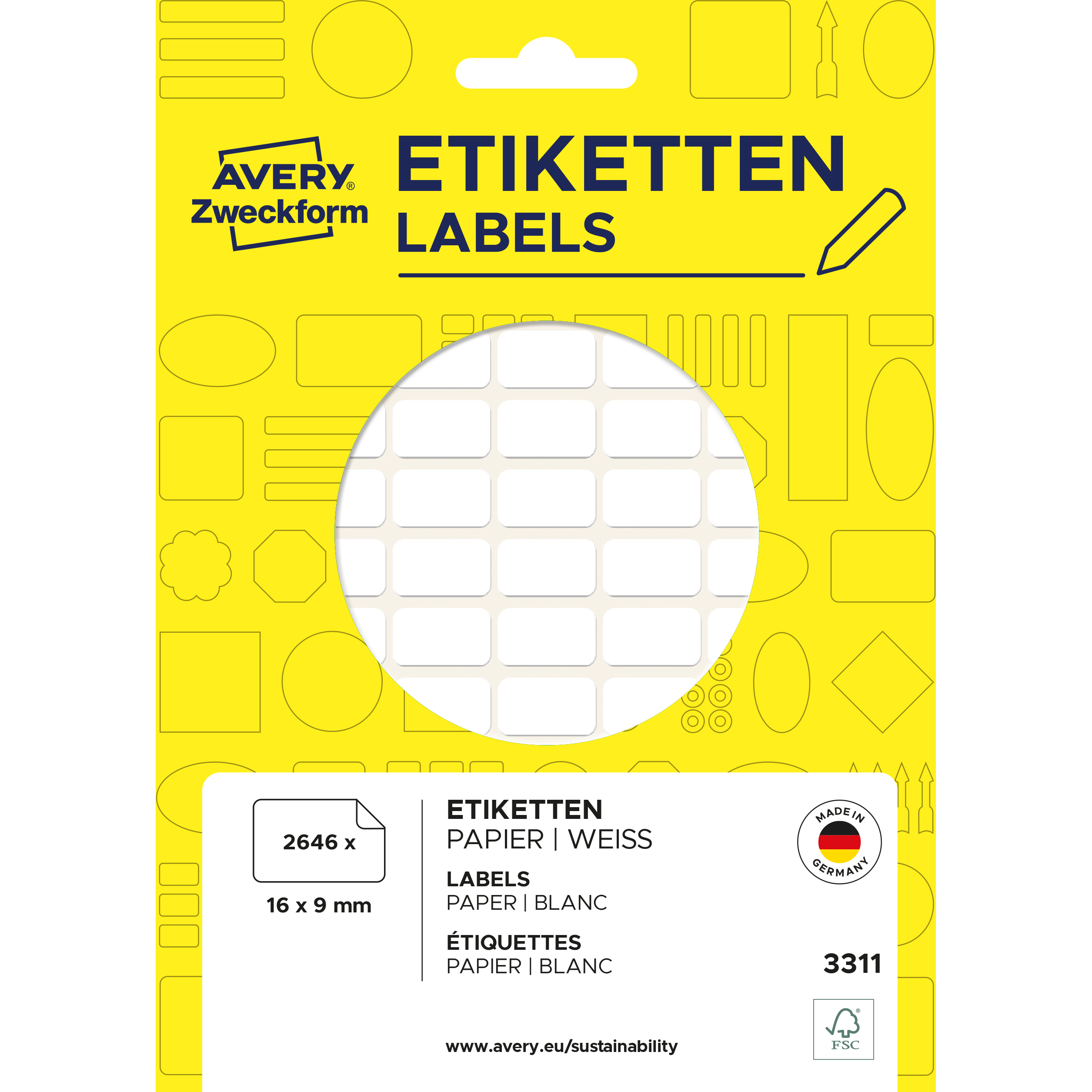 photo AVERY ZWECKFORM Etiquettes ménage 16×9mm 3311 blanc 2646 pcs.