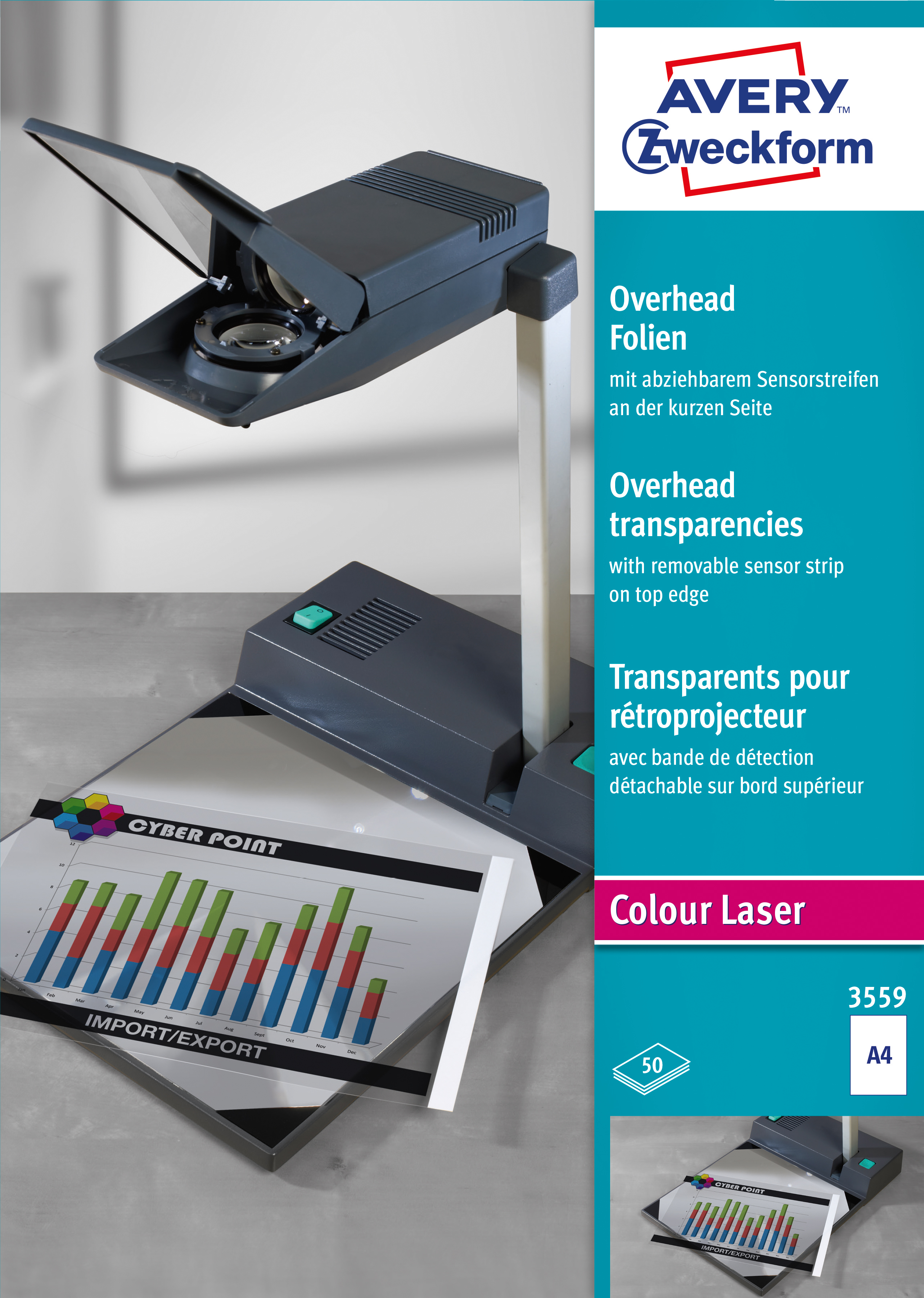 photo AVERY ZWECKFORM Film Overhead A4 3559 0,10mm laser 50 feuilles