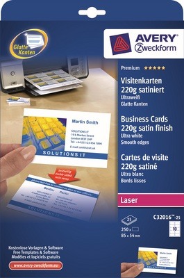 AVERY ZWECKFORM Carte de visite re./ve.85x54mm C32016-25 Laser,220g,blanc 25f./10pcs.