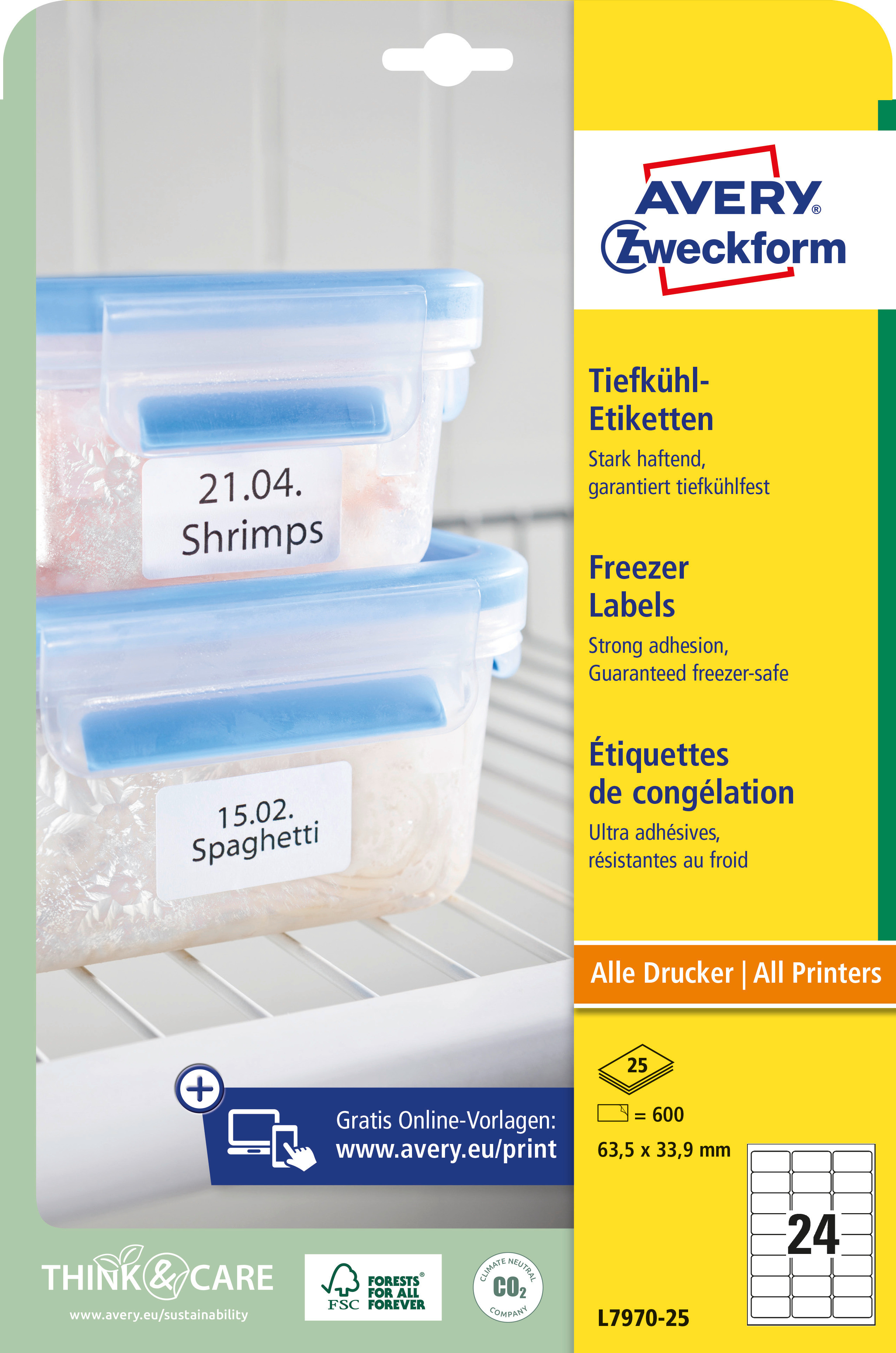 AVERY ZWECKFORM Etiquettes frigo 63,5x33,9mm L7970-25 600 pcs.