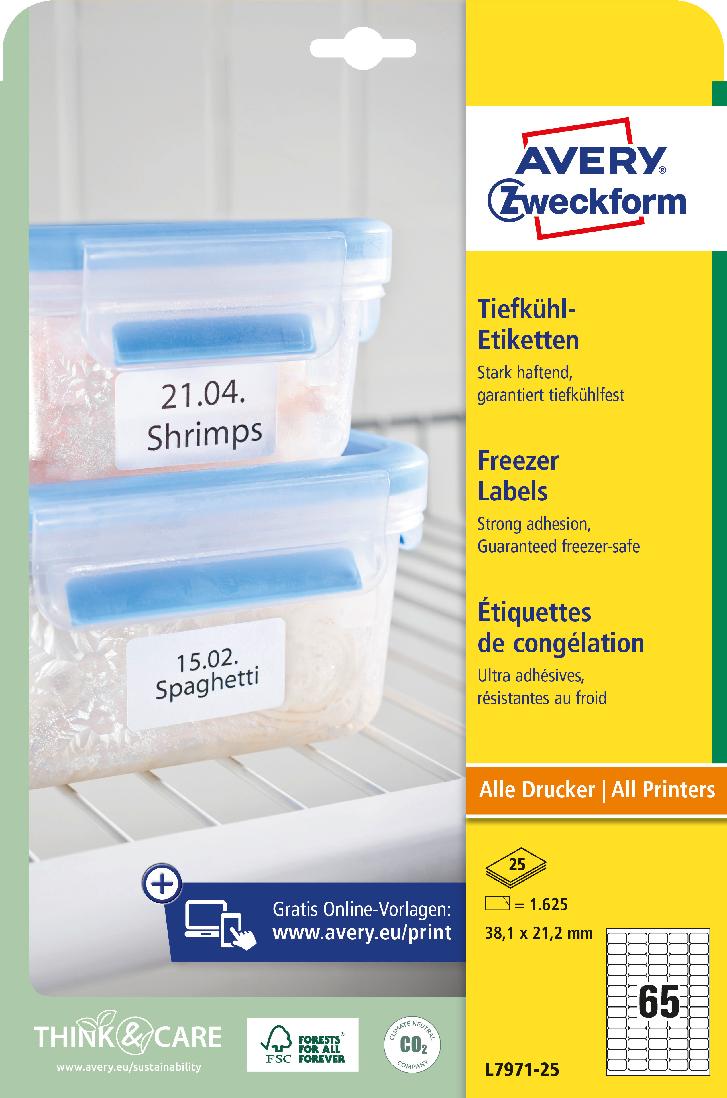 AVERY ZWECKFORM Etiquettes frigo 38,1x21,1mm L7971-25 1625 pcs.