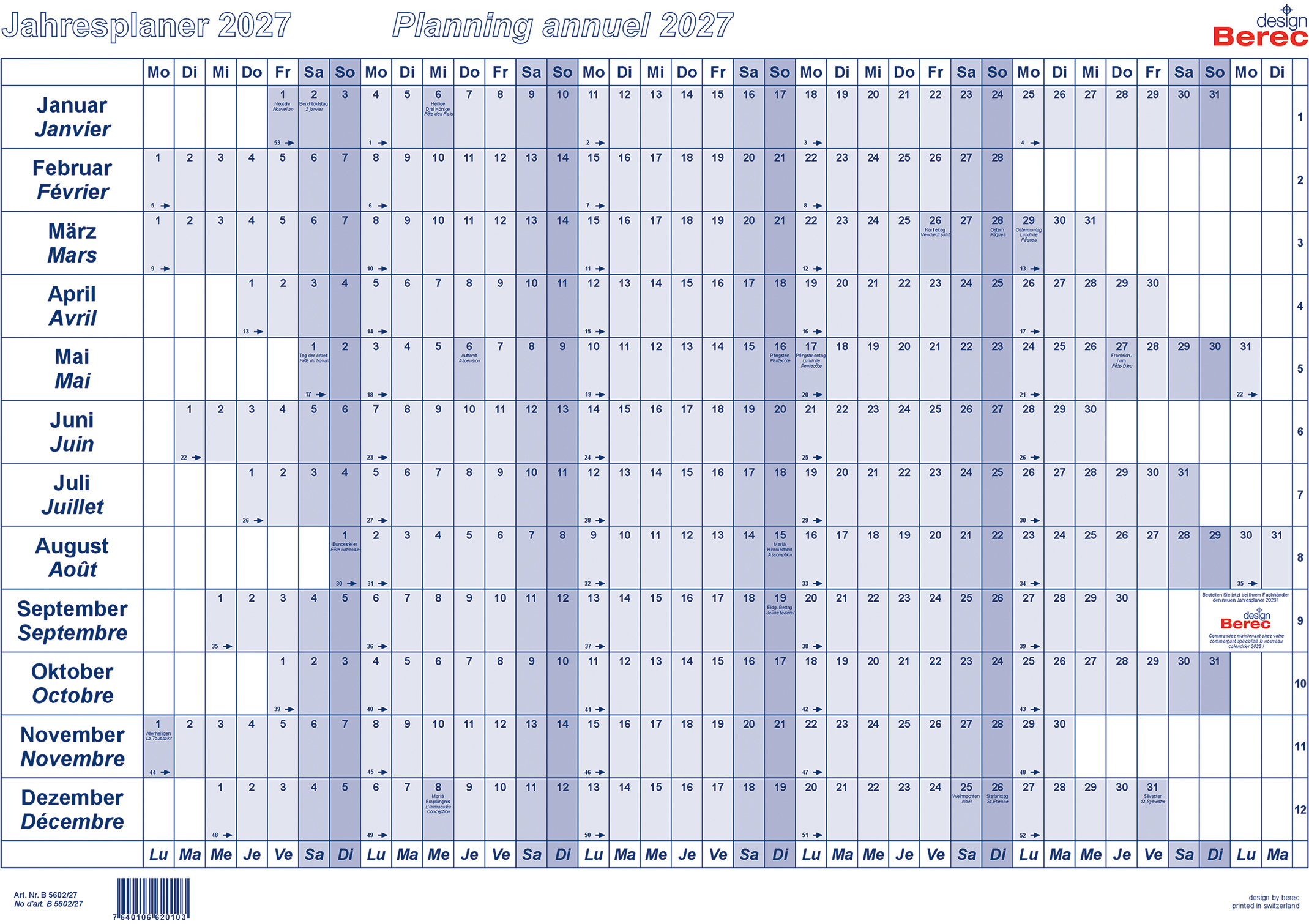 photo BEREC Plan annuel papier 2027 B 5602/27 1A/1P bleu A2