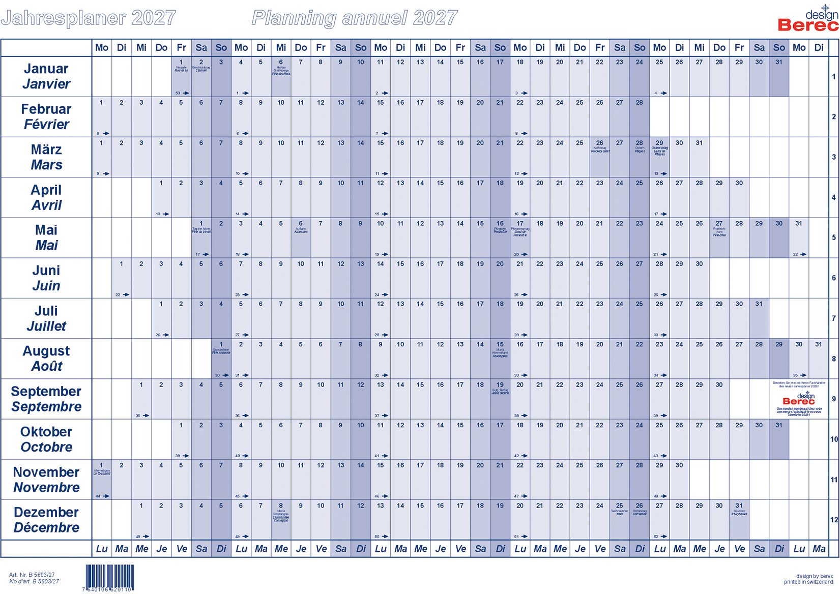 photo BEREC Plan annuel papier 2027 B 5603/27 1A/1P bleu A3