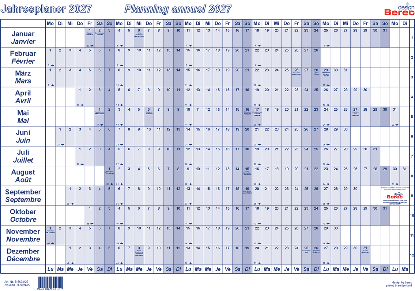 photo BEREC Plan annuel papier 2027 B 5604/27 1A/1P bleu A4