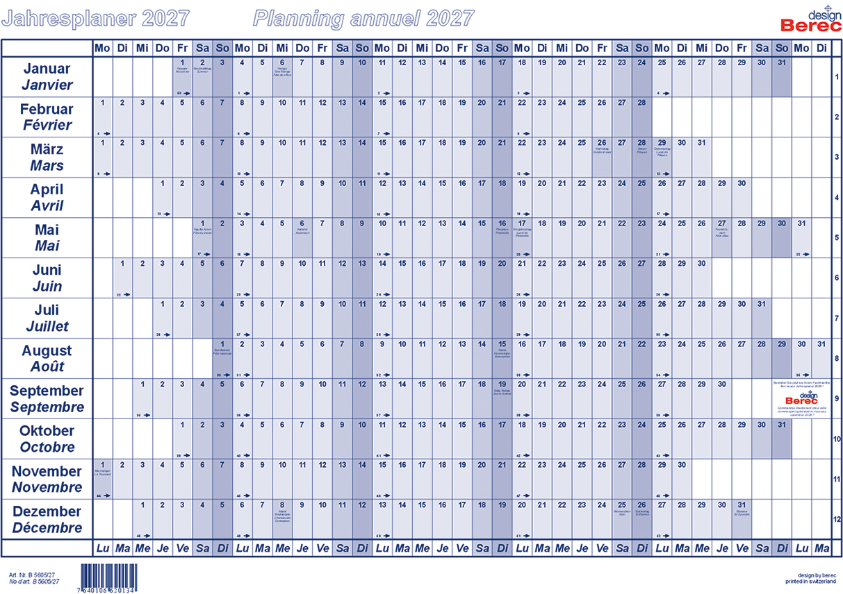 photo BEREC Plan annuel papier 2027 B 5605/27 1A/1P bleu A5