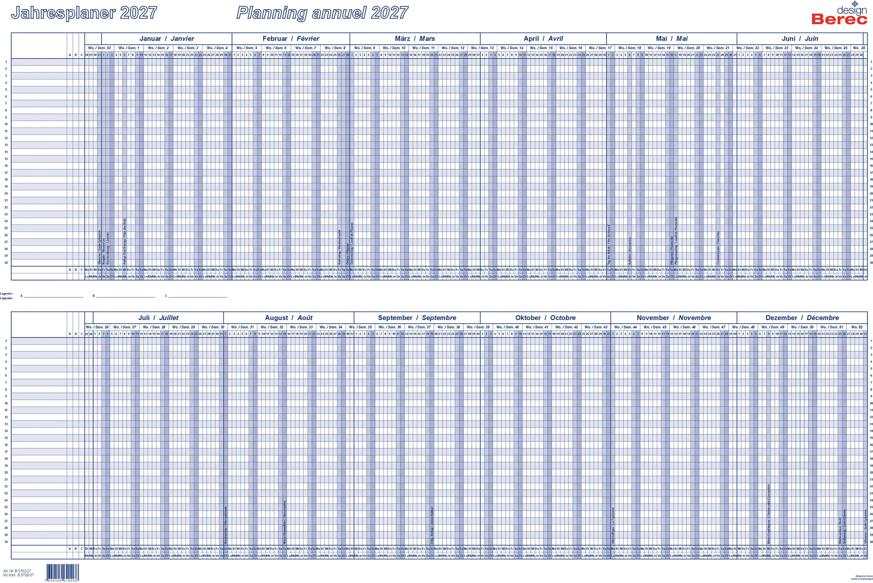 photo BEREC Plan annuel 2027 B 5702/27 1A/1P bleu 60x90cm