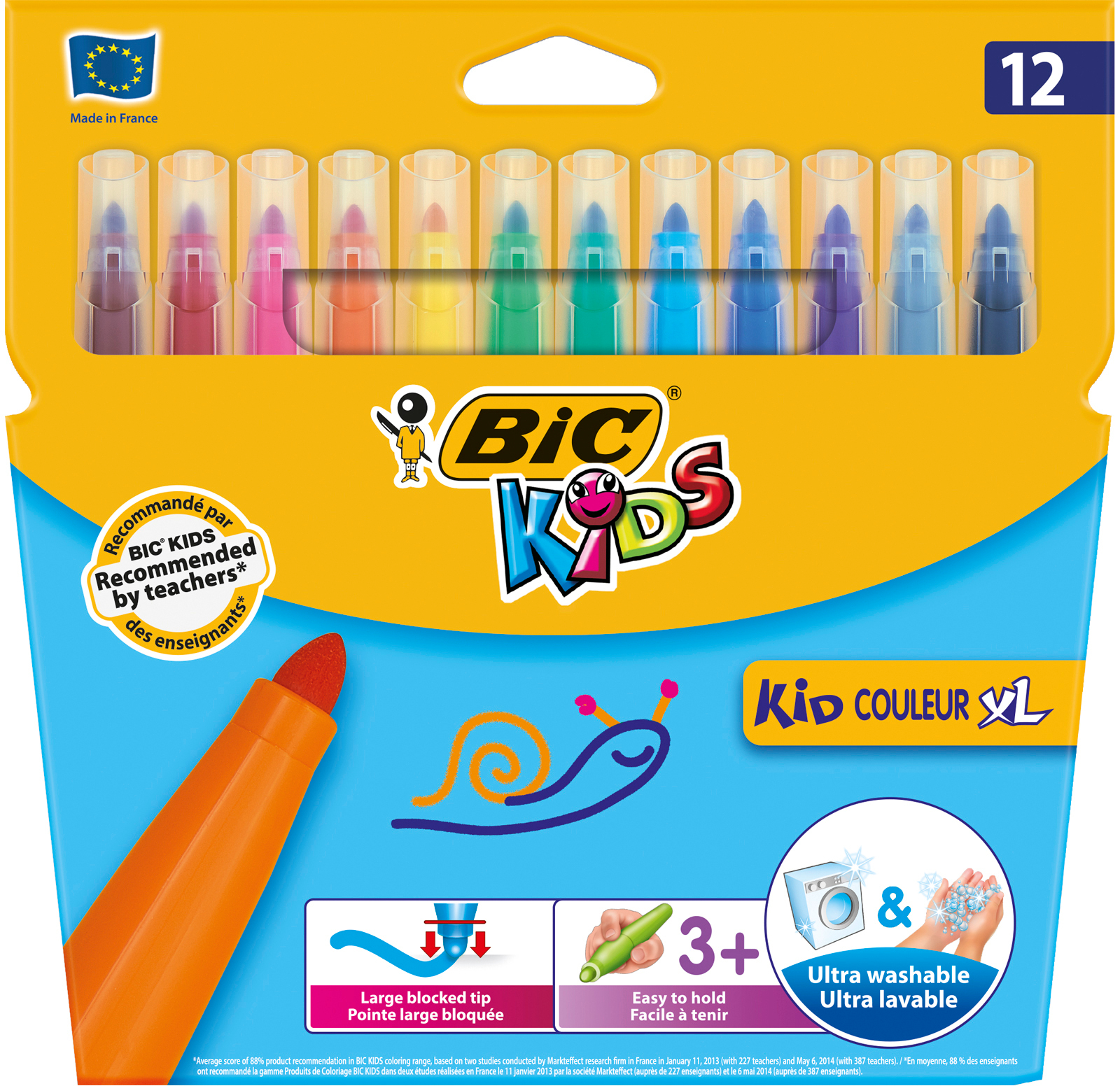 BIC Stylo fibre Kid XL 4,5mm 8289663 12 couleurs, étui 12 couleurs, étui