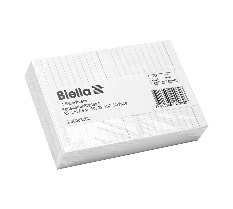 BIELLA Cartes-fiches ligné 30 A8 23008300U blanc 200 pcs.