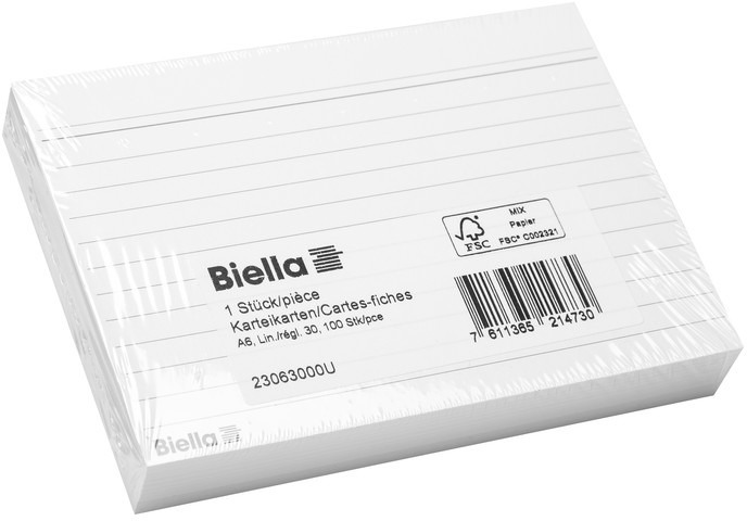 BIELLA Cartes-fiches ligné 30 A6 23063000U blanc 100 pcs.