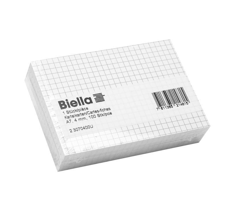 BIELLA Cartes-fiches quadrill. 4mm A7 23070400U blanc 100 pcs.