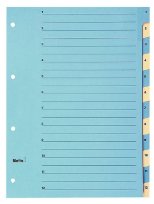 BIELLA Register Karton A4 1-12 nummeriert 12-teilig blau/gelb<br>