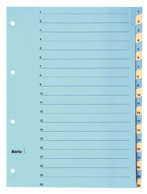 BIELLA Register Karton A4 1-20 nummeriert 4-fach Lochung blau/gelb<br>