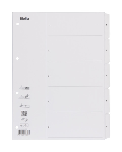 BIELLA Répertoire carton,Smartind. A4 46940501U 1-5, blanc