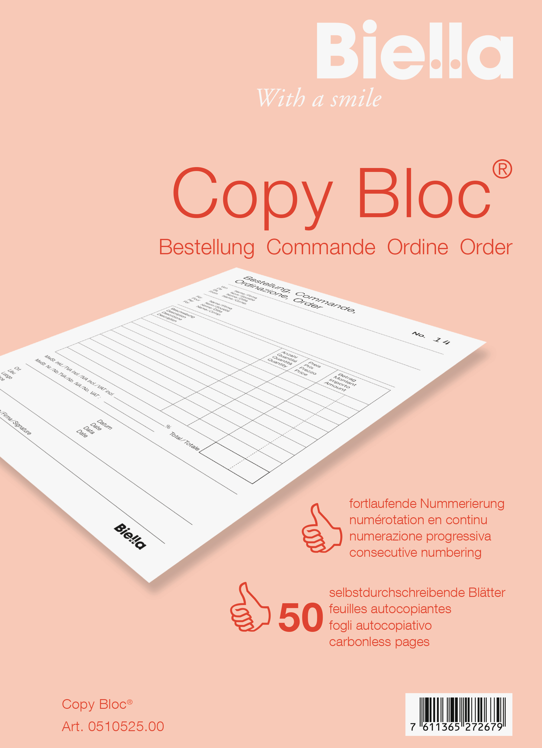 BIELLA Bloc duplic. COPY-BLOC A/F A5 51052500U autocopiante 50x2 feuilles