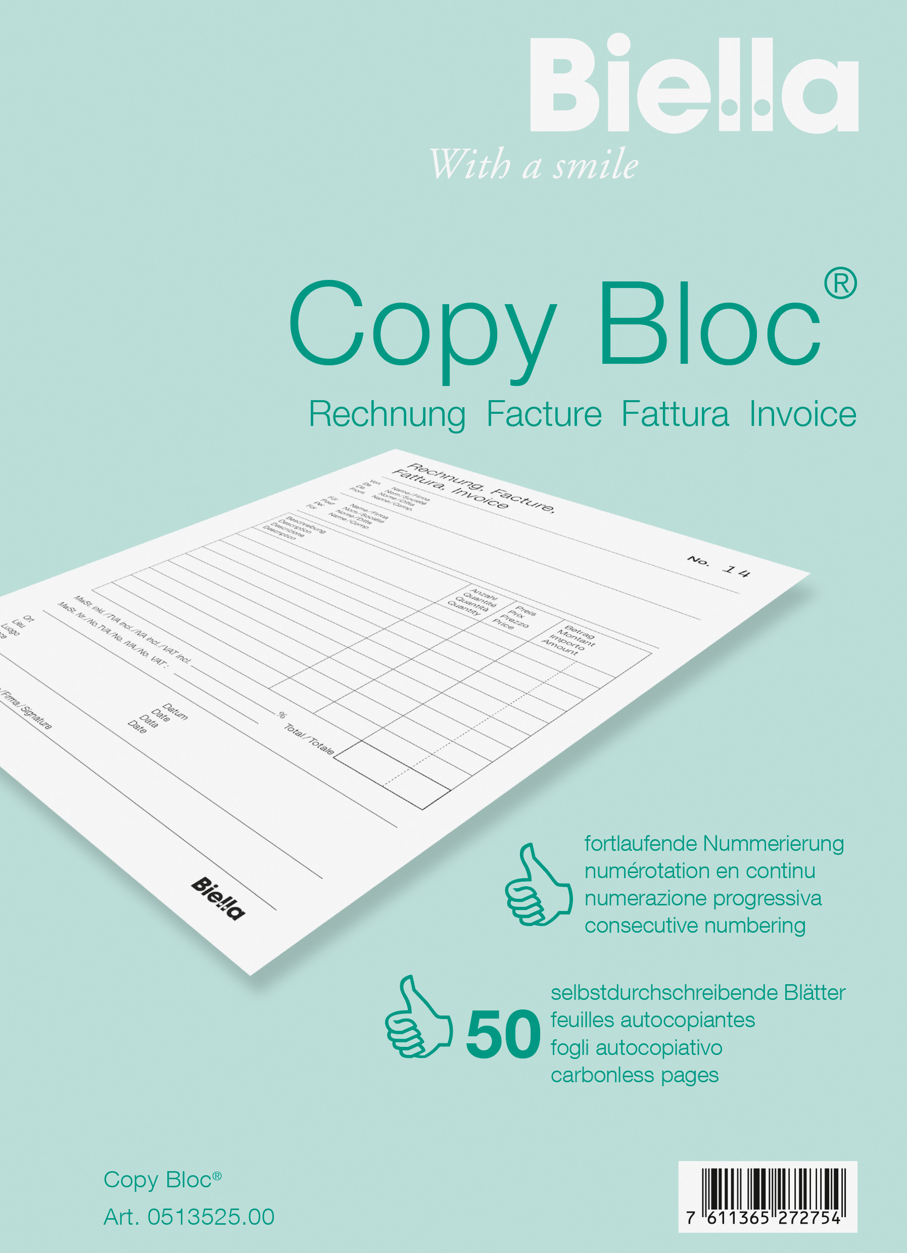 BIELLA Facture COPY-BLOC A/F A5 51352500U autocopiante 50x2 feuilles