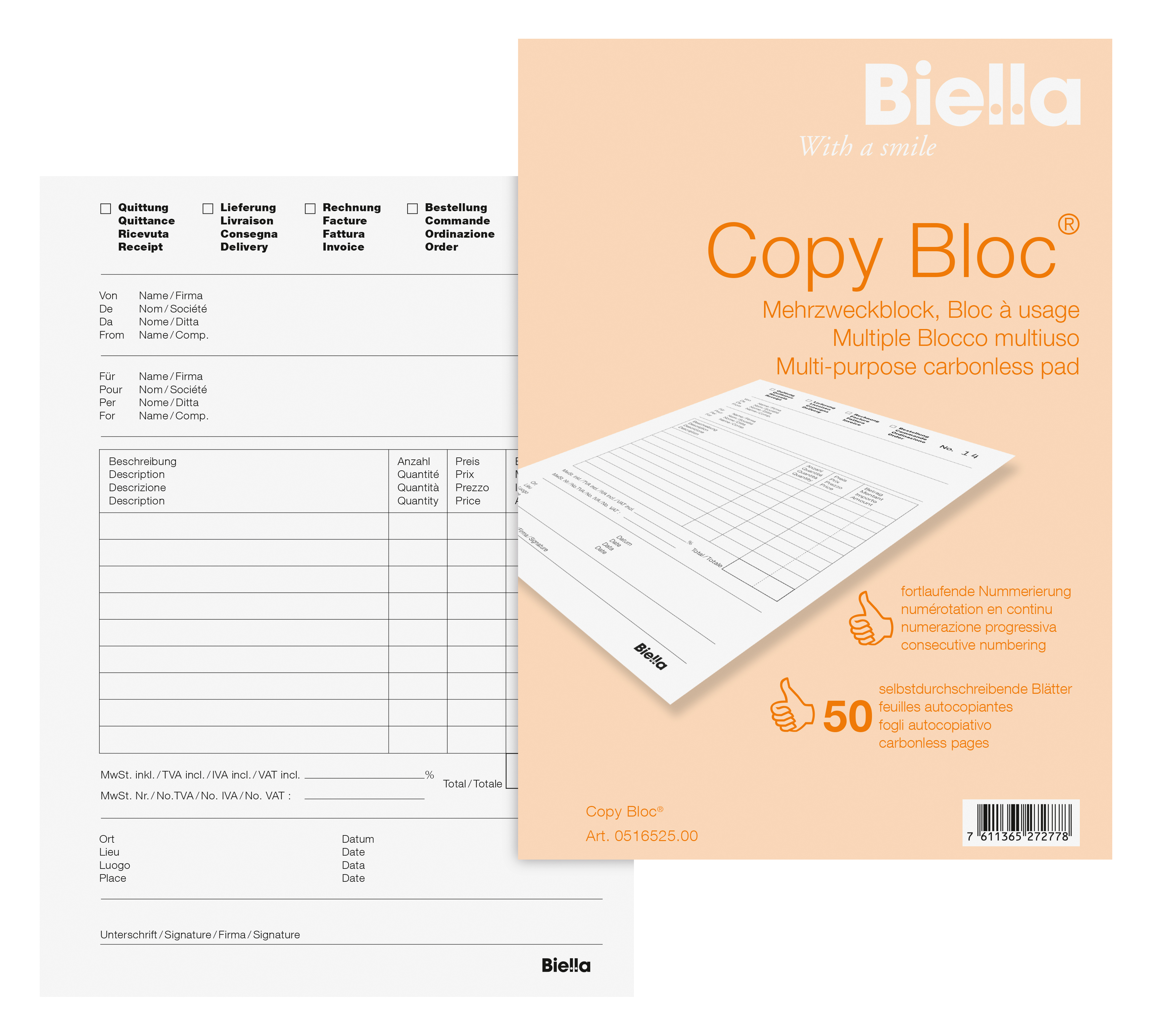 BIELLA Multi-use COPY-BLOC D/F/I/E A5 51652500U autocopiante 50x2 feuilles autocopiante 50x2 feuille
