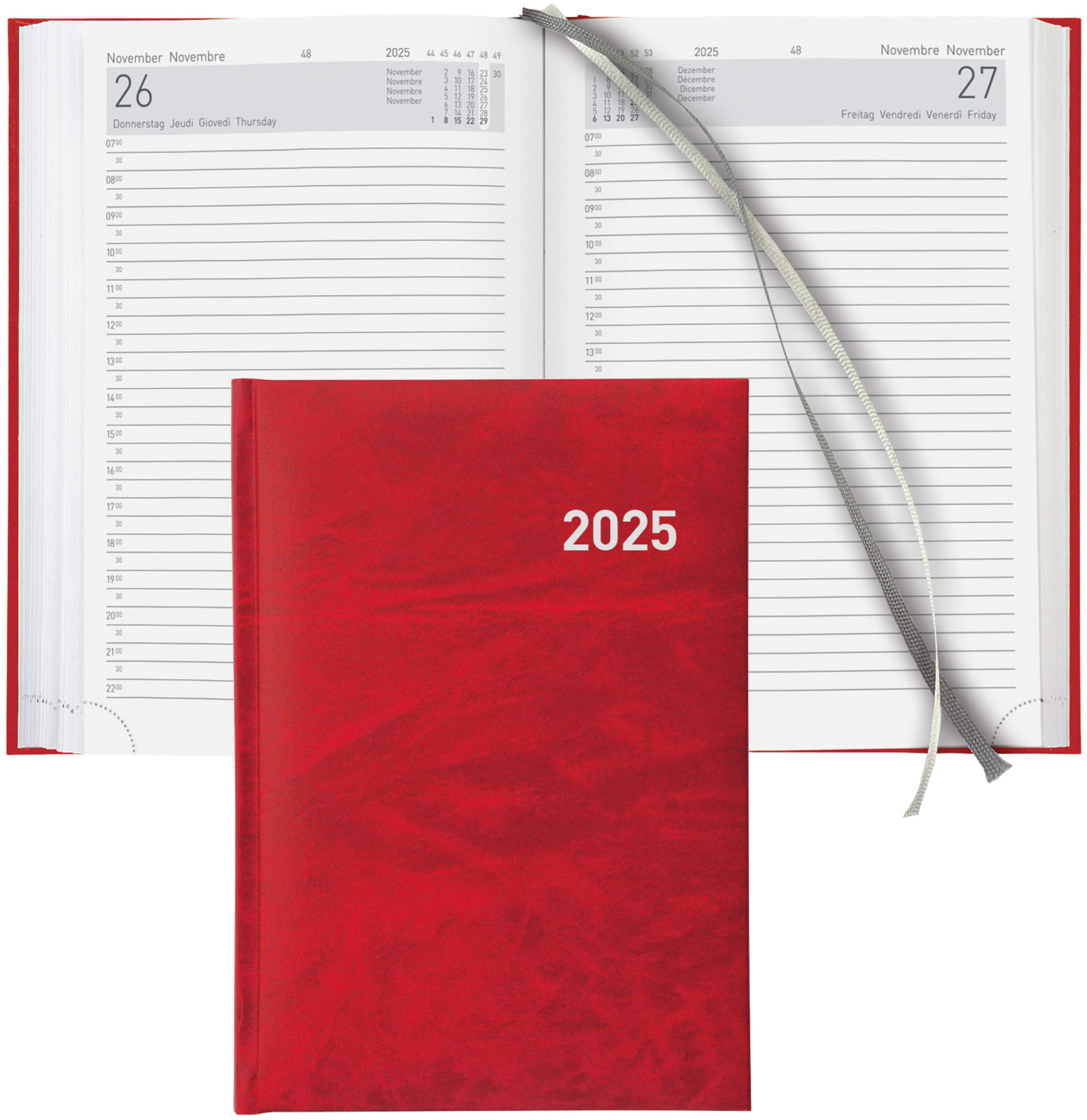 BIELLA Agenda Executive 2025 806510450025 1J/1P rouge ML 14.5x20.5cm